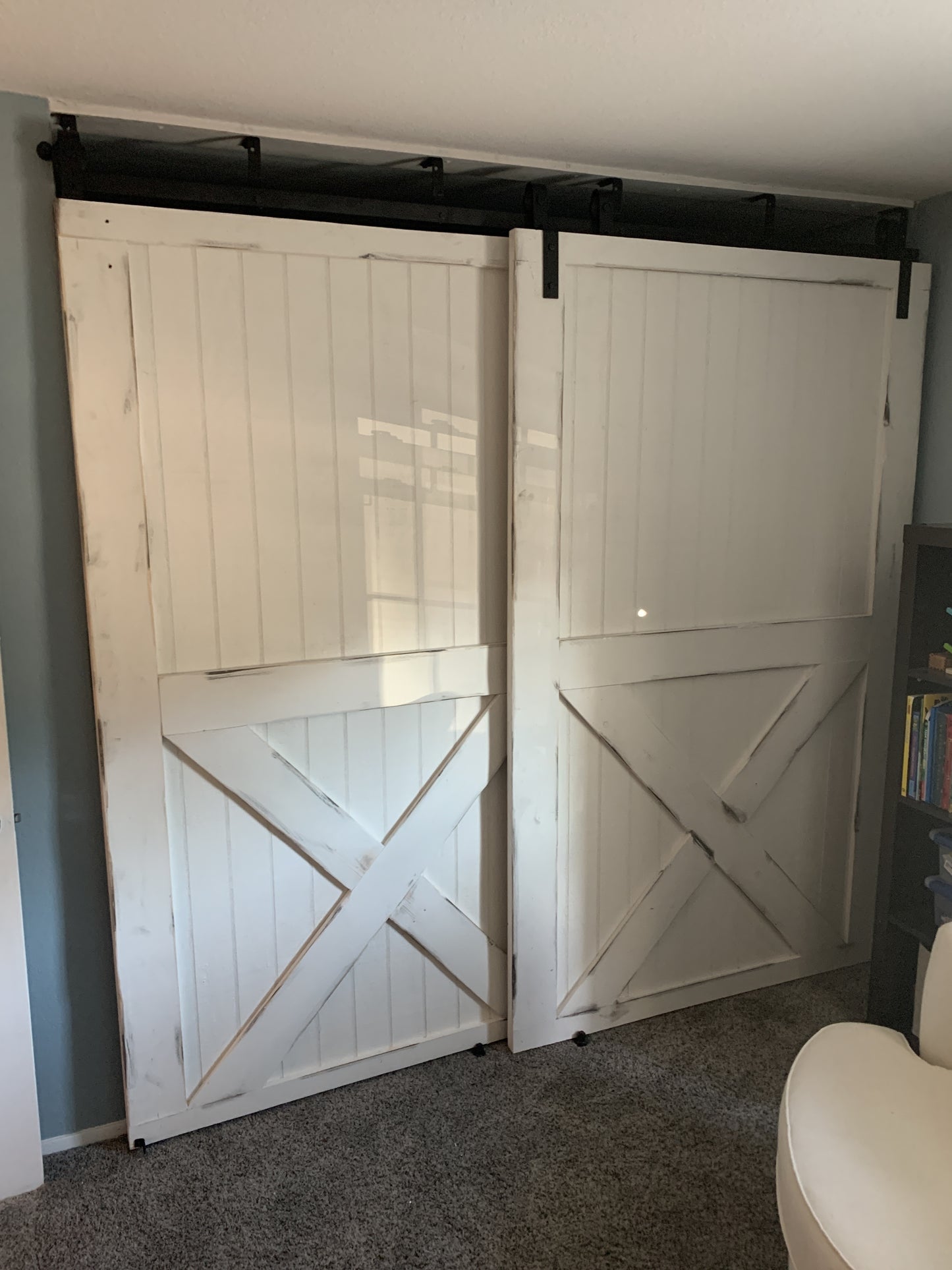 White X-Brace Barn Door with Black Hardware