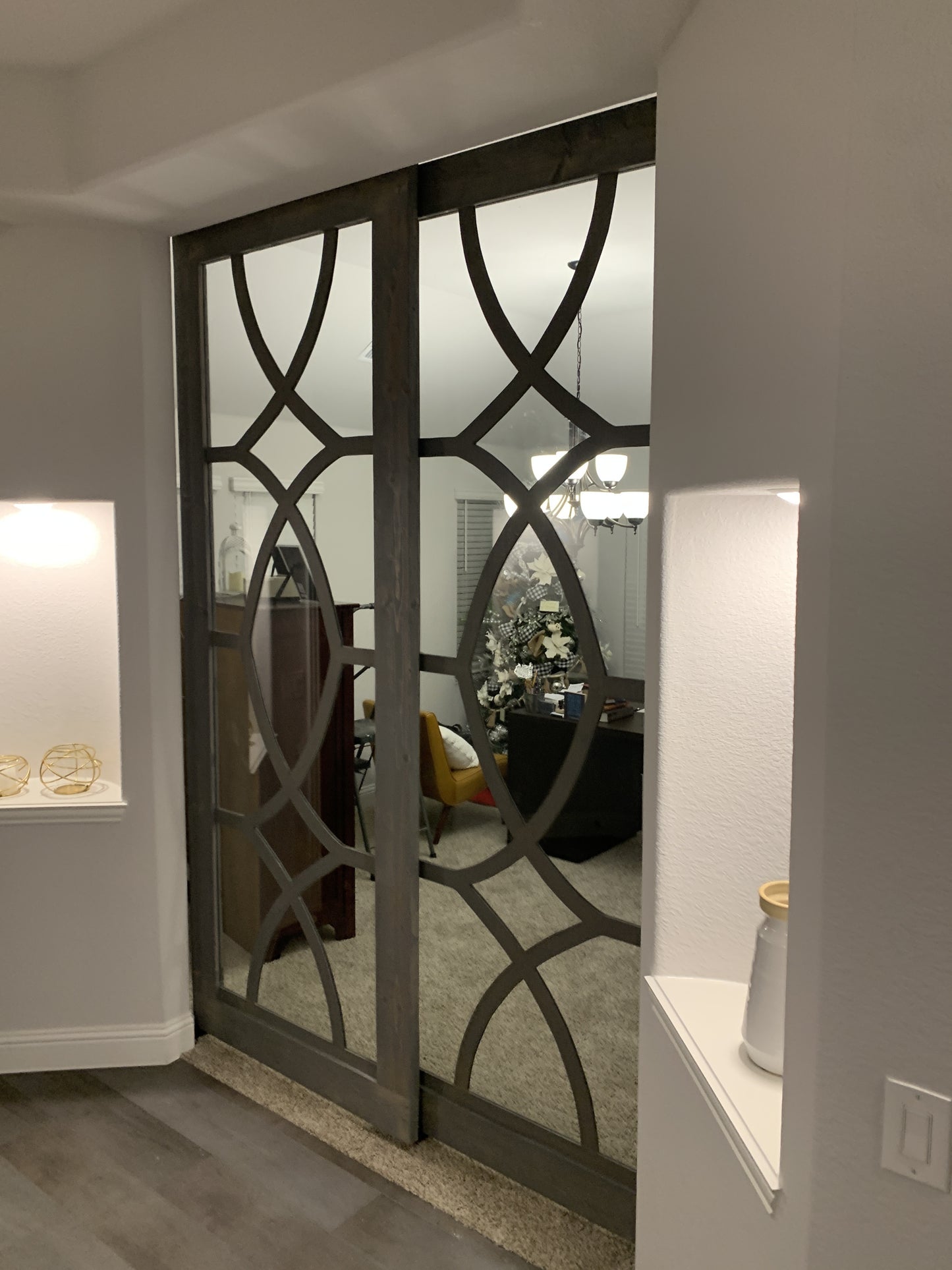 Decorative Glass Barn Door with Circular Design