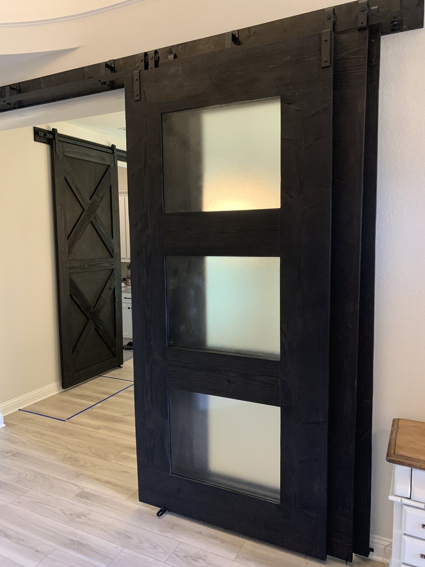 Frosted Glass Horizontal Slat Barn Door