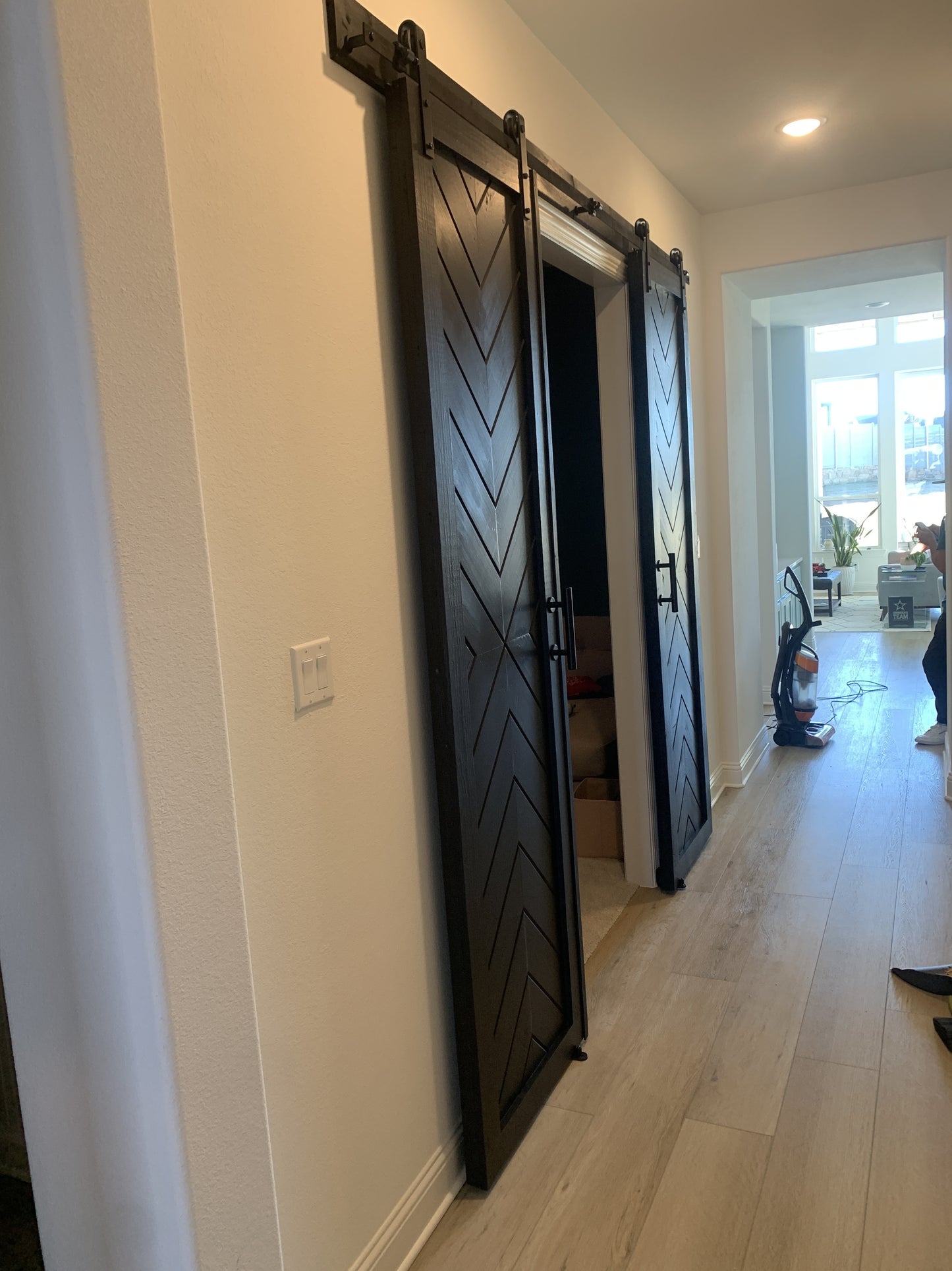 Chevron Pattern Barn Door with Black Finish