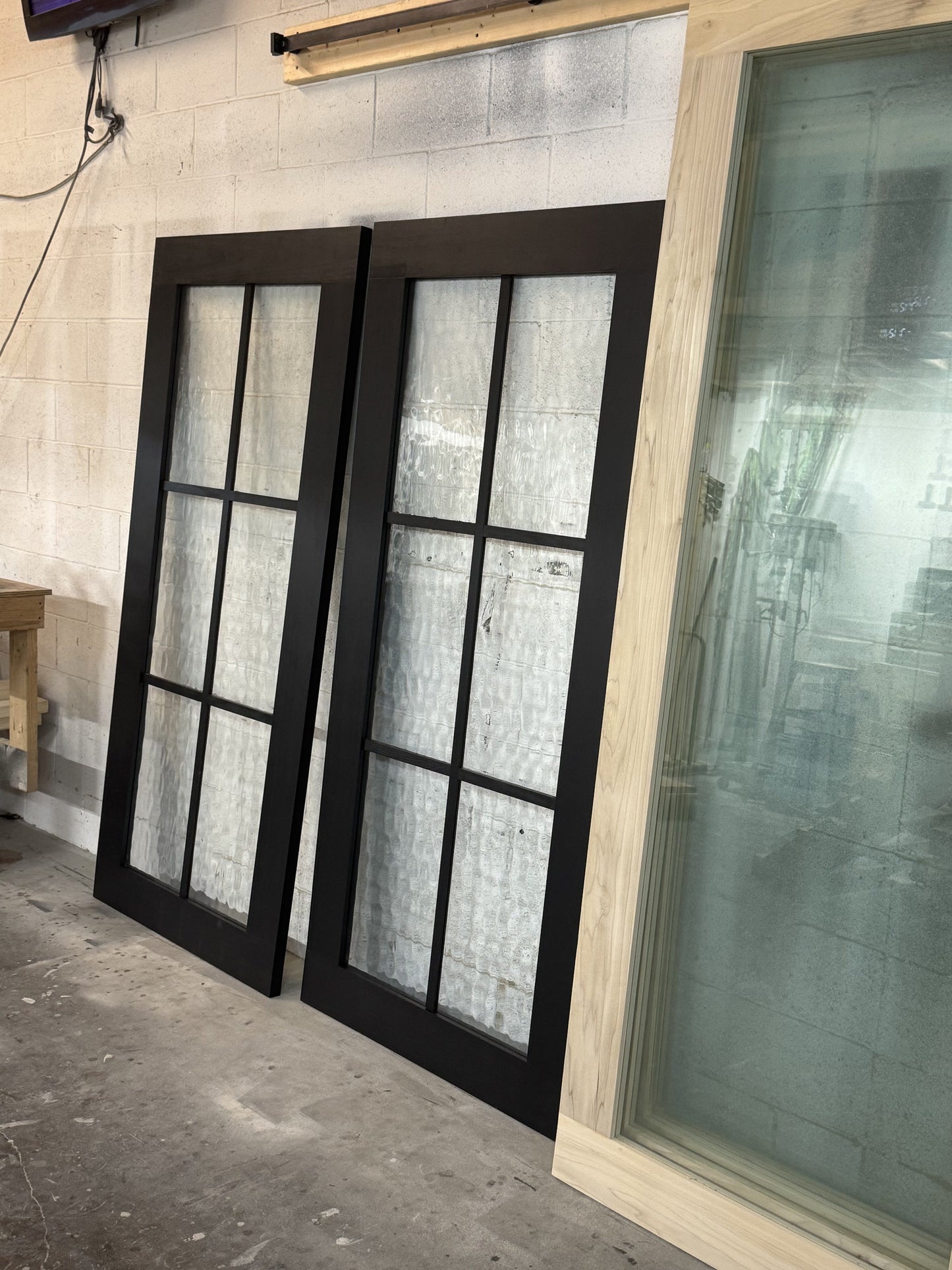 Modern Black Frame Door with Textured Glass Panels