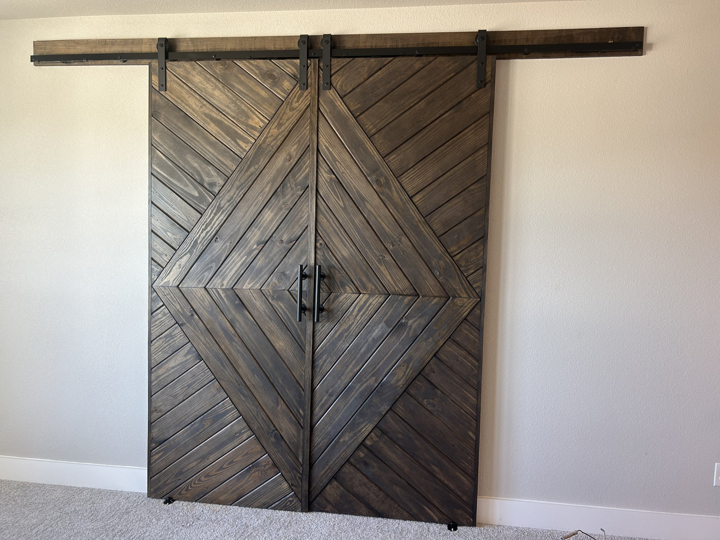 Chevron Design Sliding Barn Door with Metal Hardware