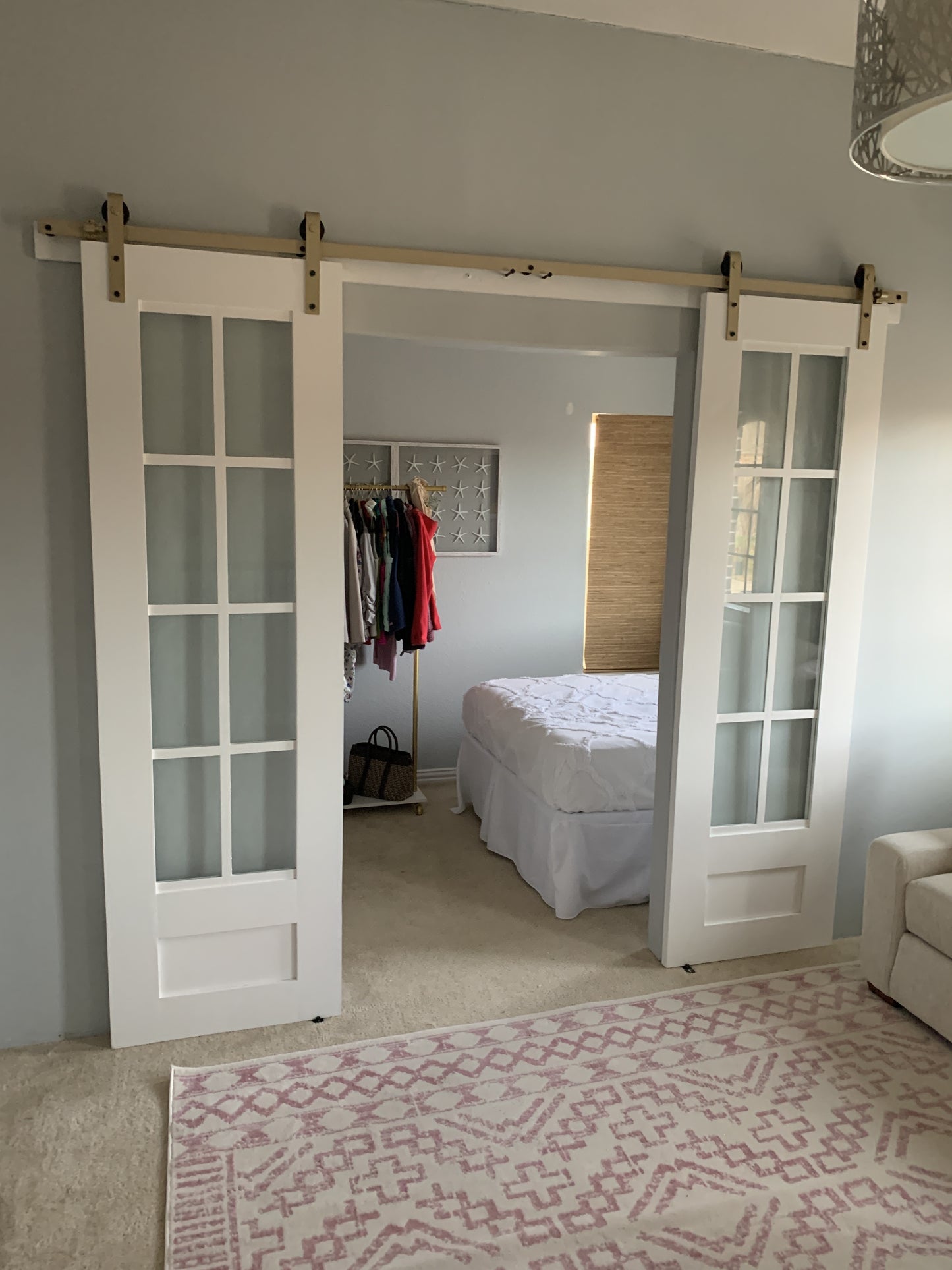 Classic Glass Panel Barn Door with Sliding Hardware