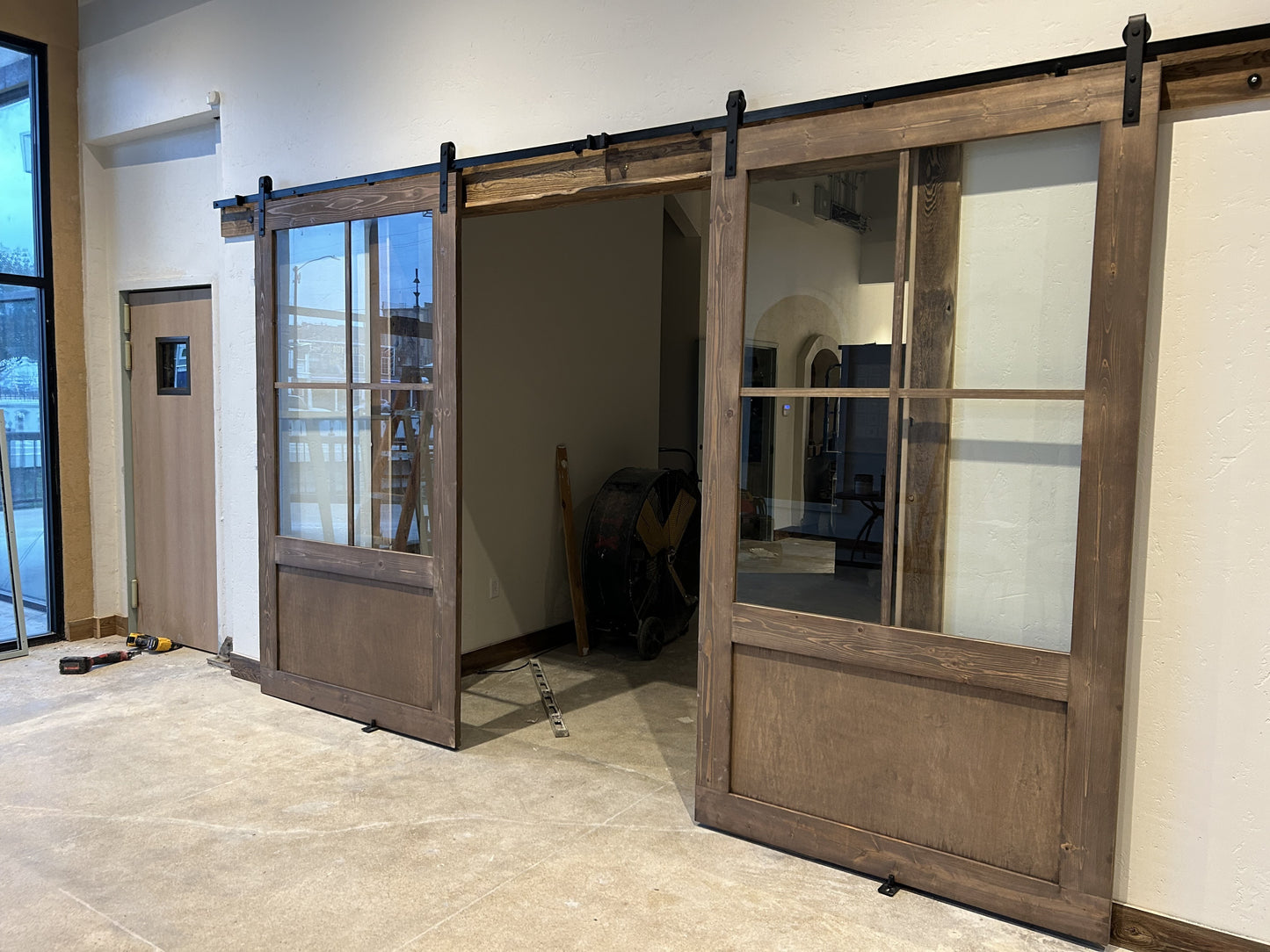 Rustic Sliding Barn Door with Glass Panels