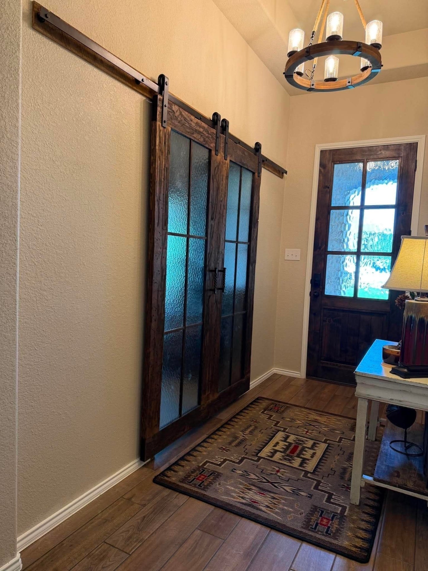 Rustic Barn Door with Frosted Glass Panels