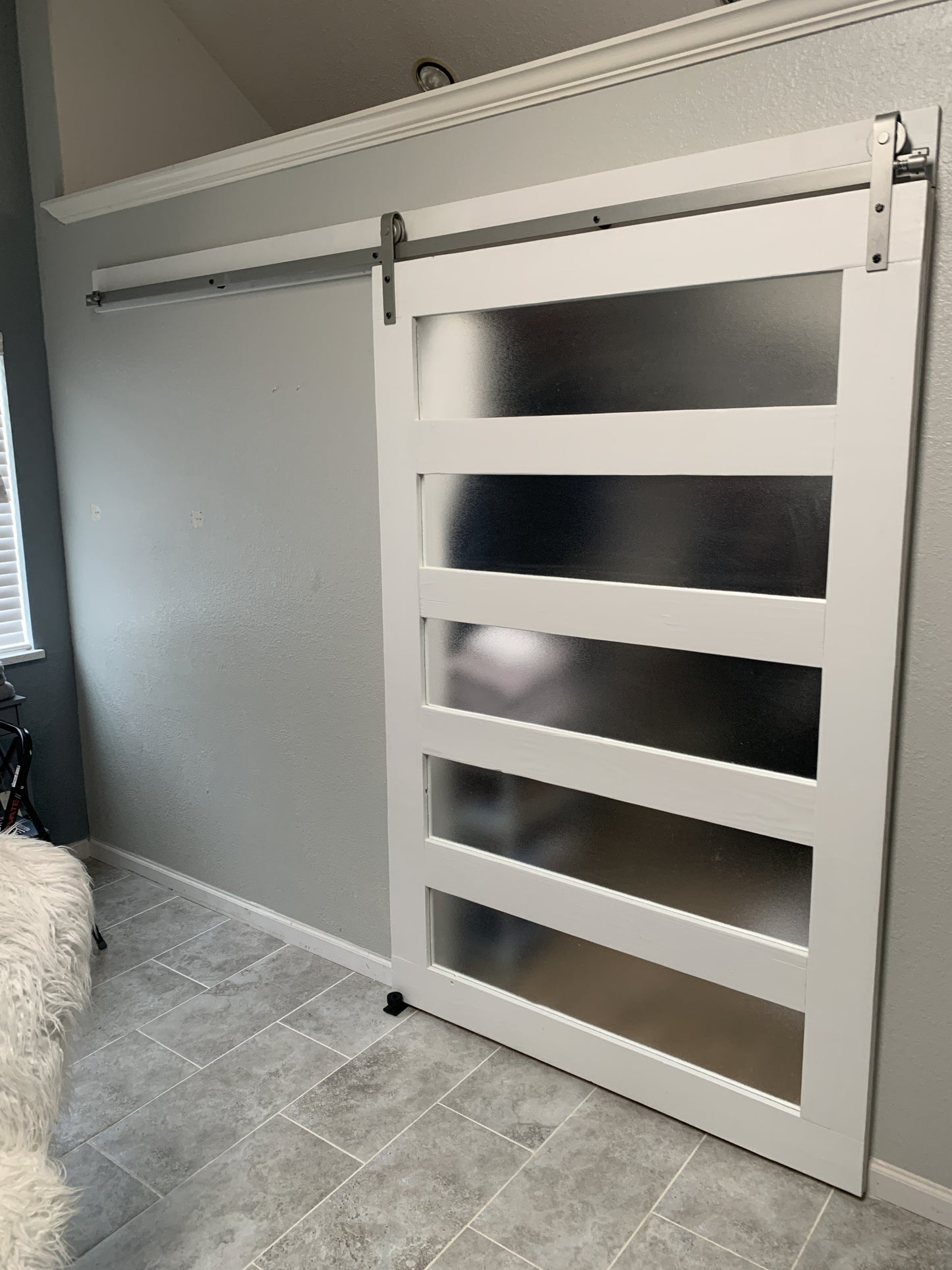 Horizontal Slat Barn Door with Frosted Panels
