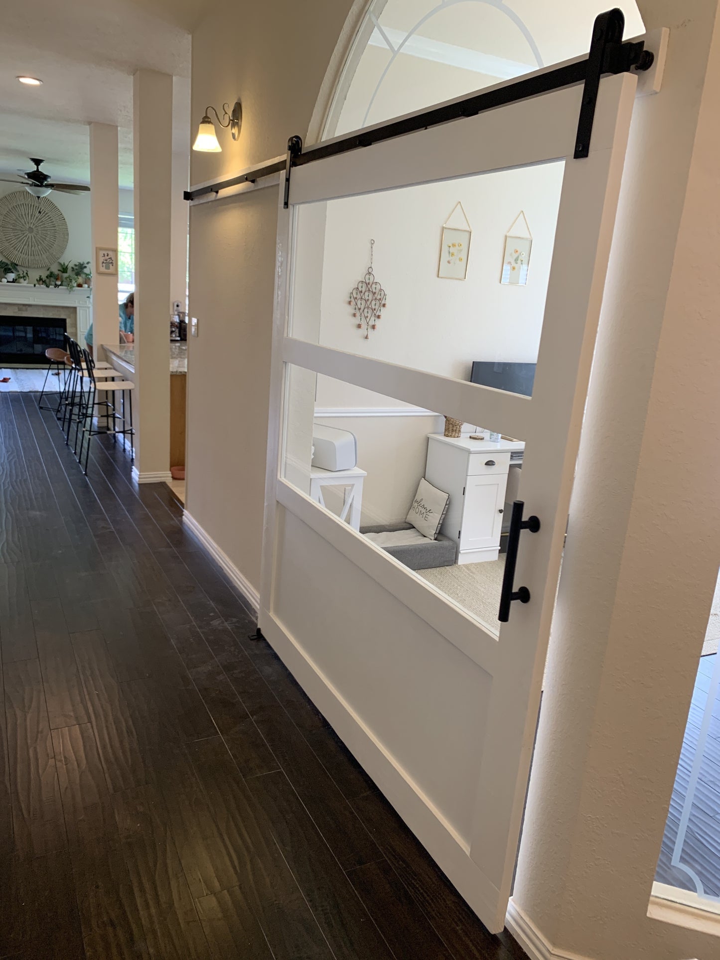 Modern Half-Panel Barn Door with Black Hardware