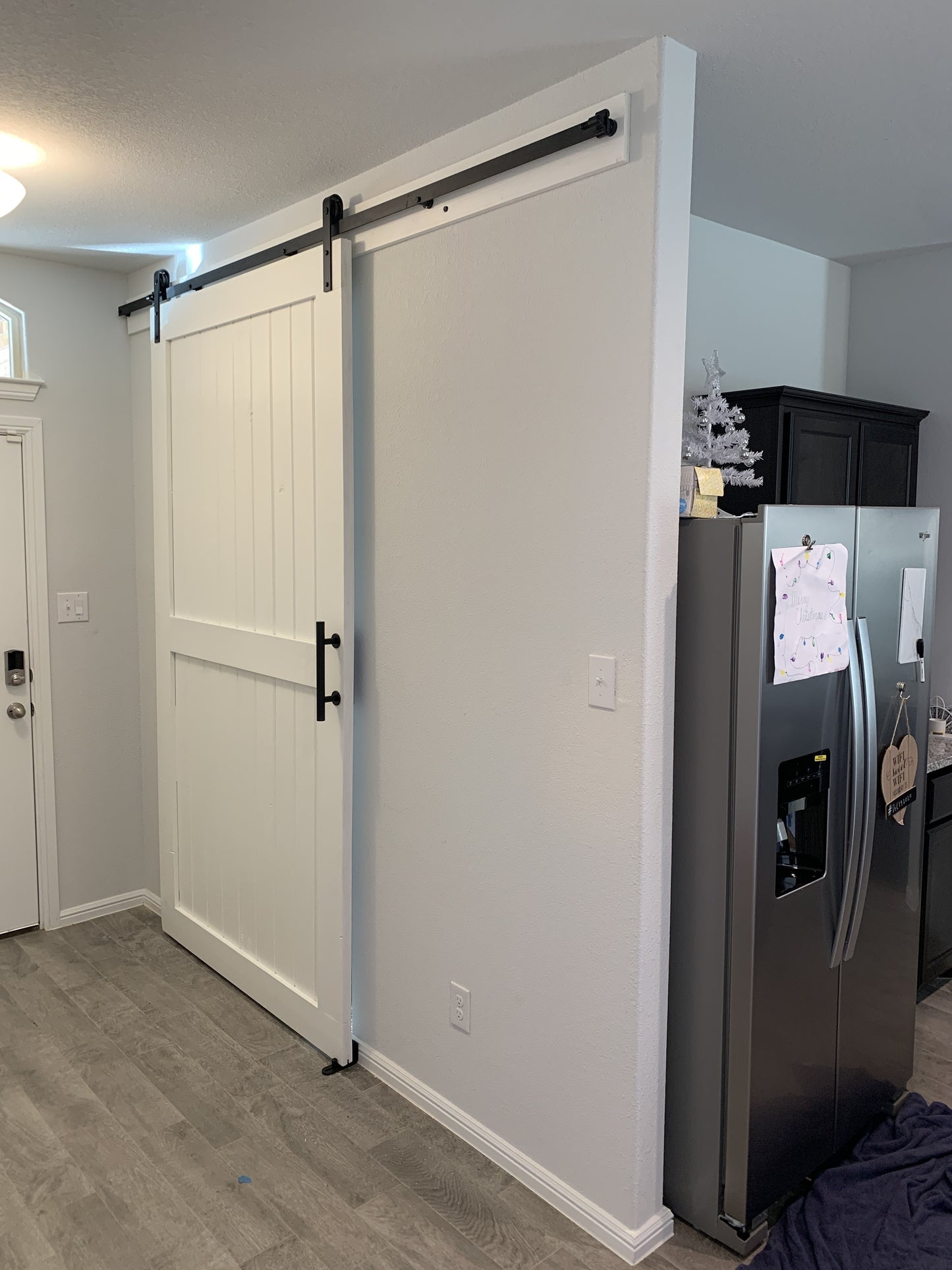Flat Board Barn Door with Black Hardware