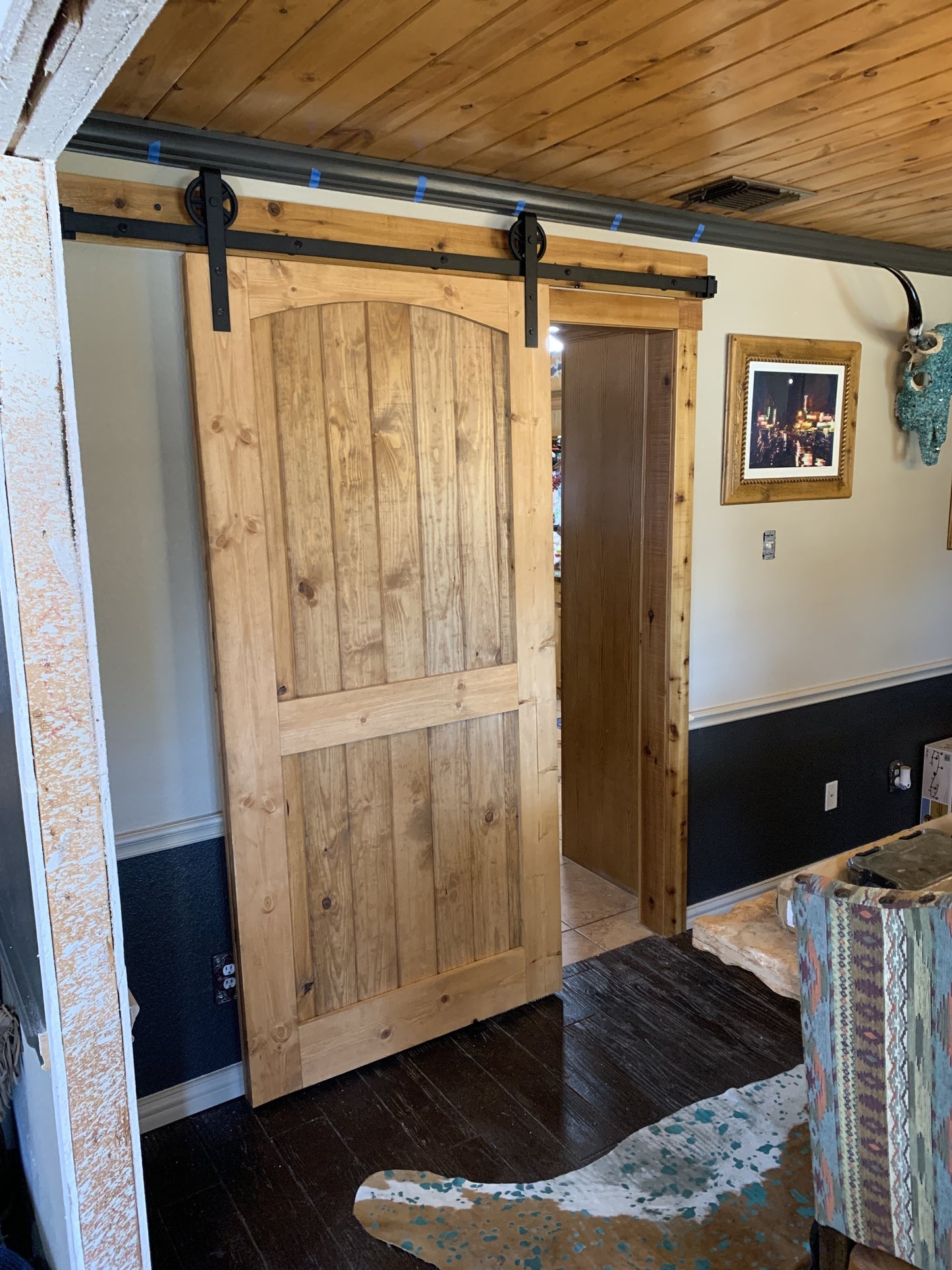 Flat Board Barn Door with Black Hardware