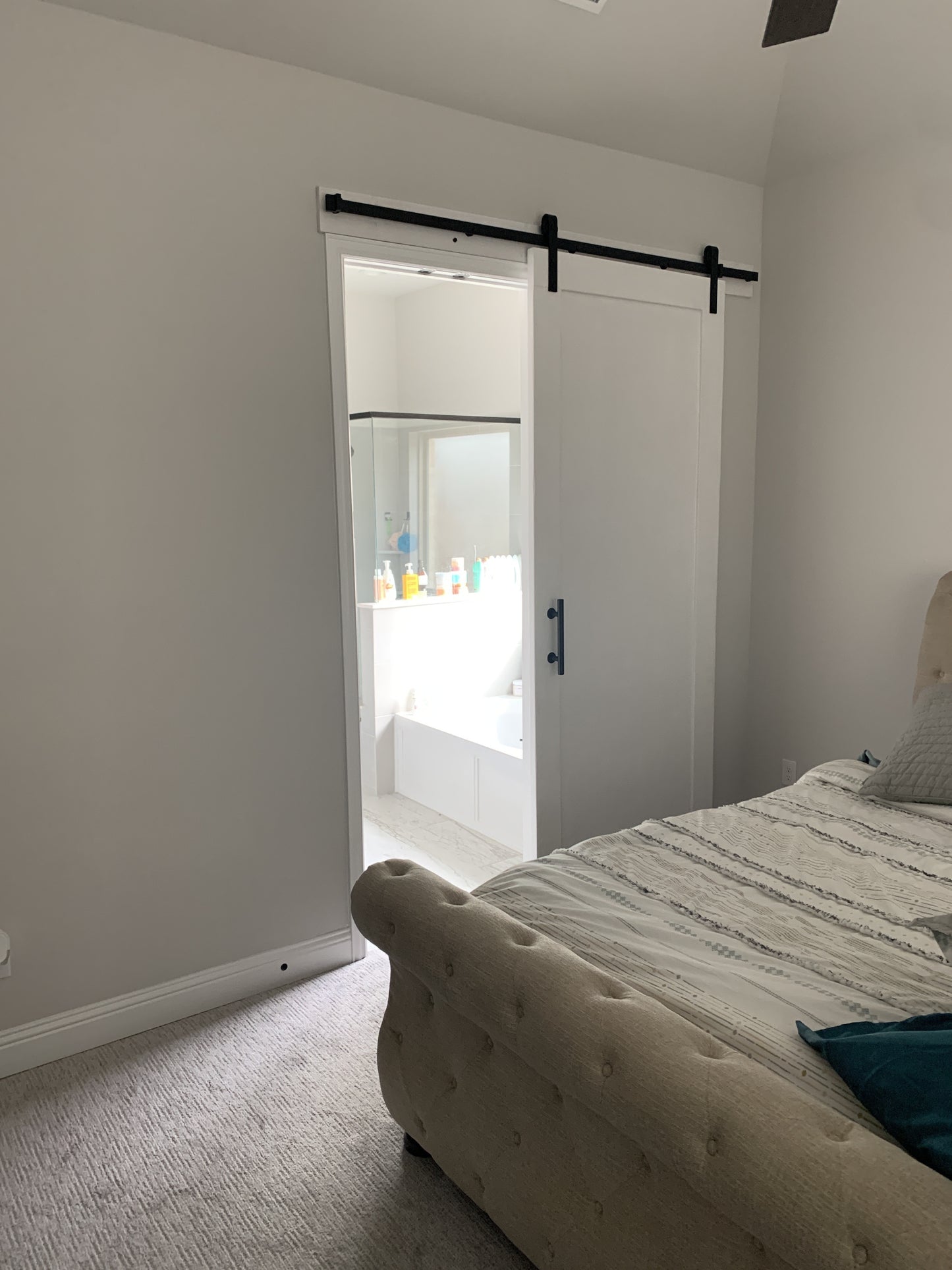 Minimalist White Barn Door with Black Hardware