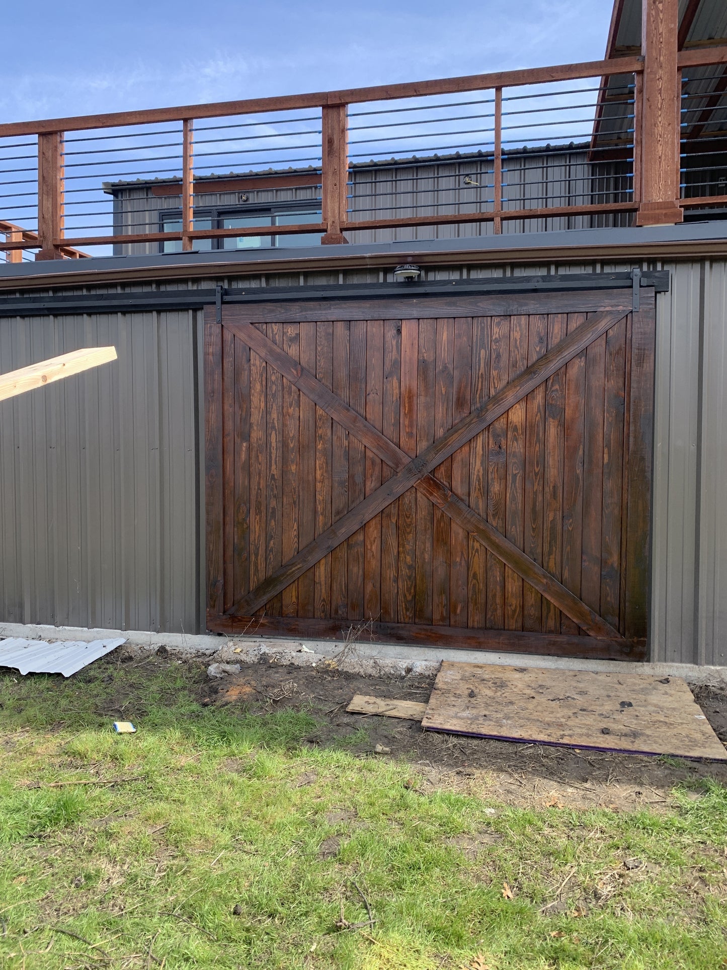 X-Brace Barn Door with Dark Stain Finish