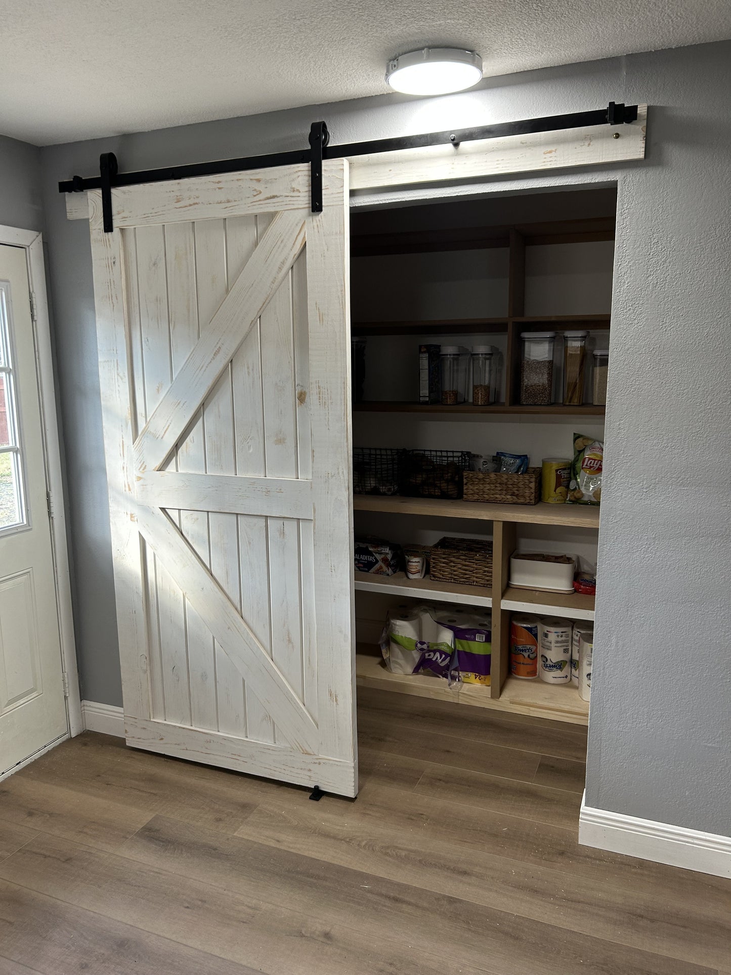 White X-Brace Barn Door with Track System
