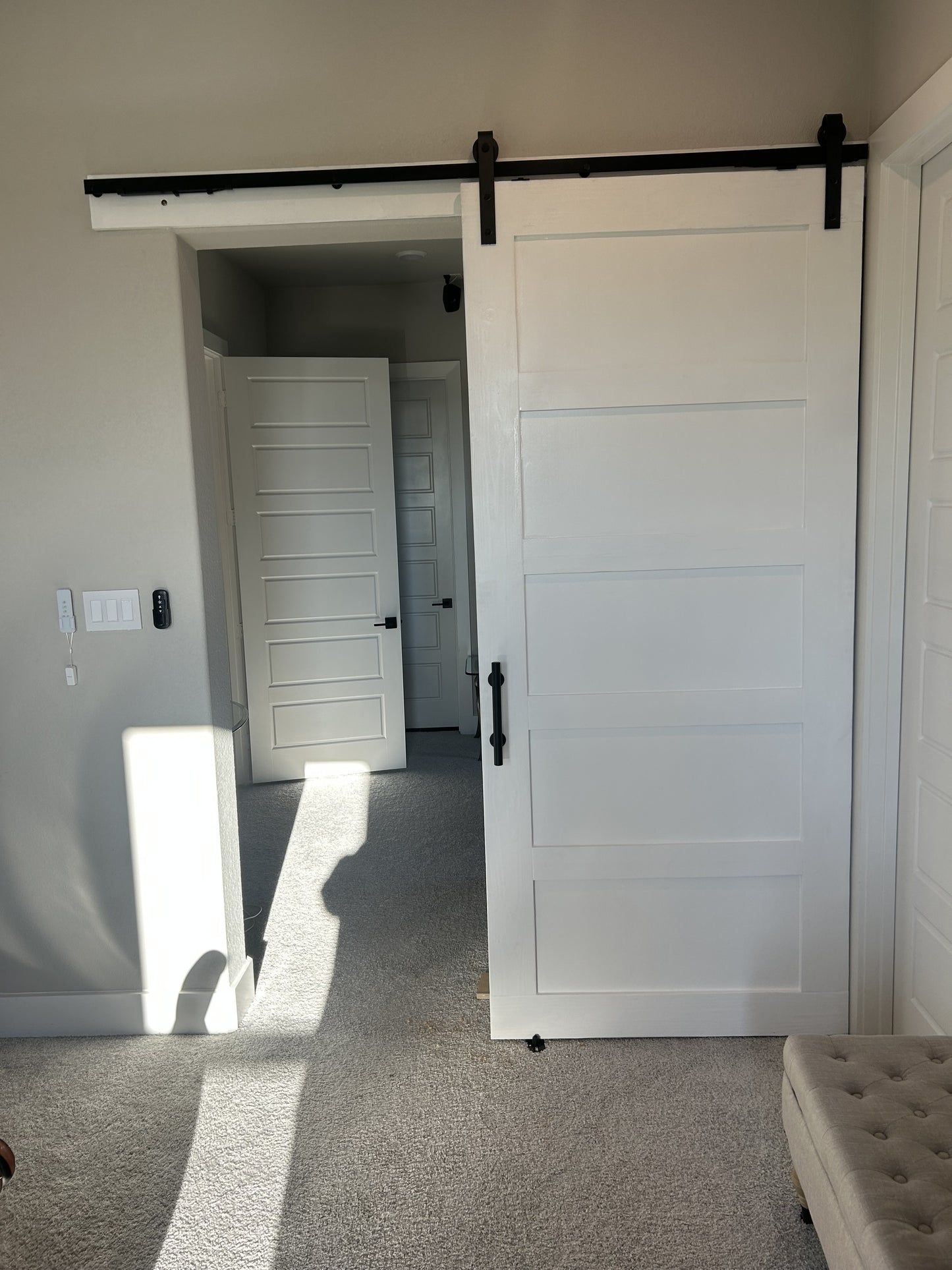 Horizontal Slat Barn Door with Black Hardware