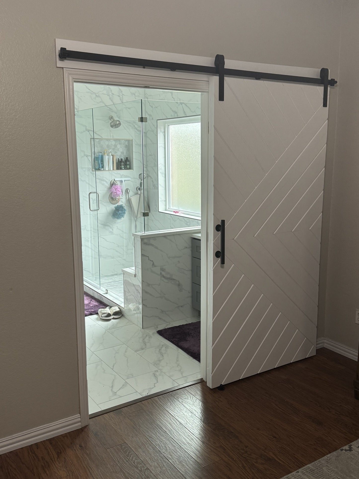 Chevron Pattern Barn Door with Sliding Hardware