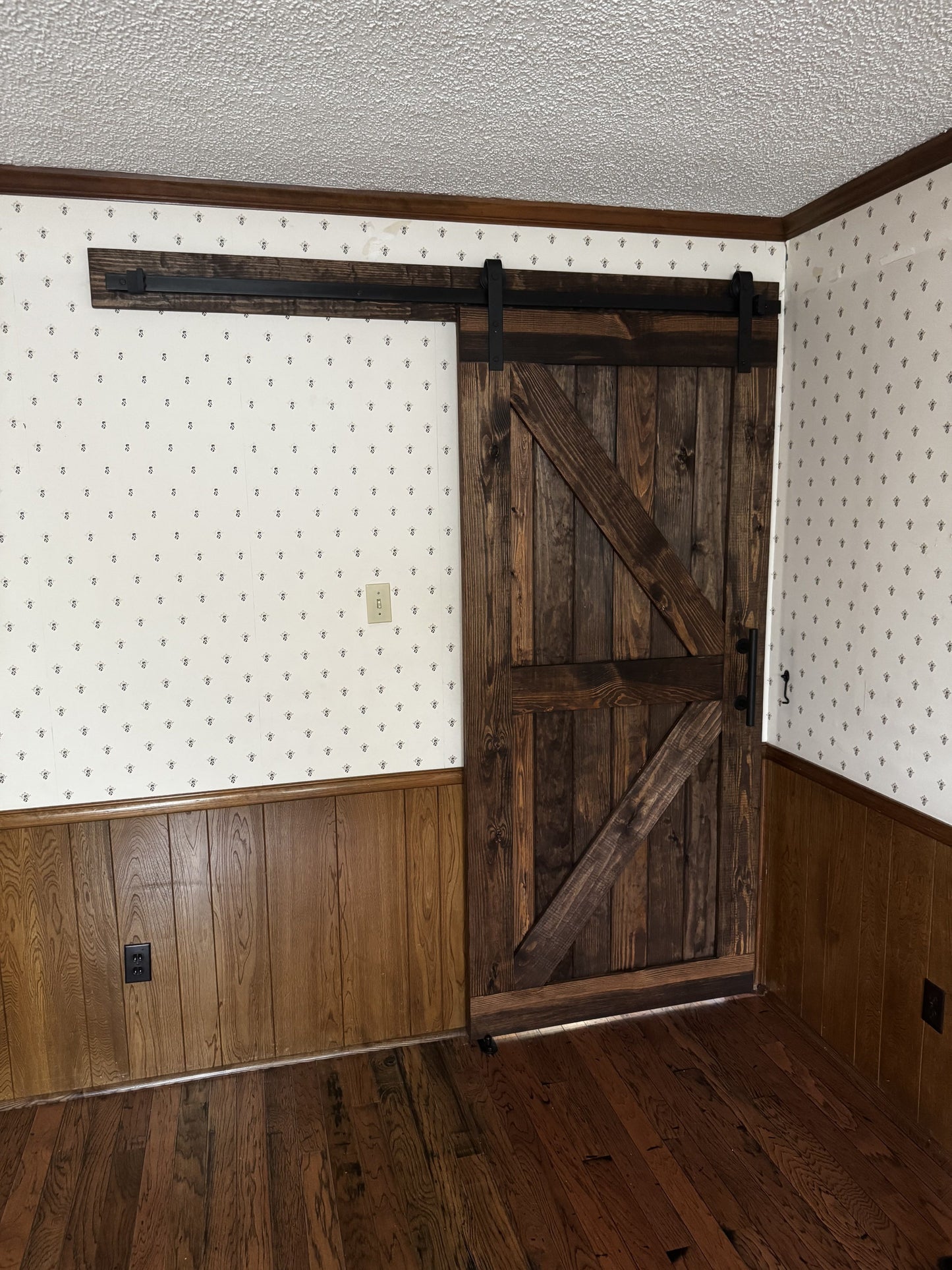 Rustic X-Brace Barn Door with Dark Stain and Track System