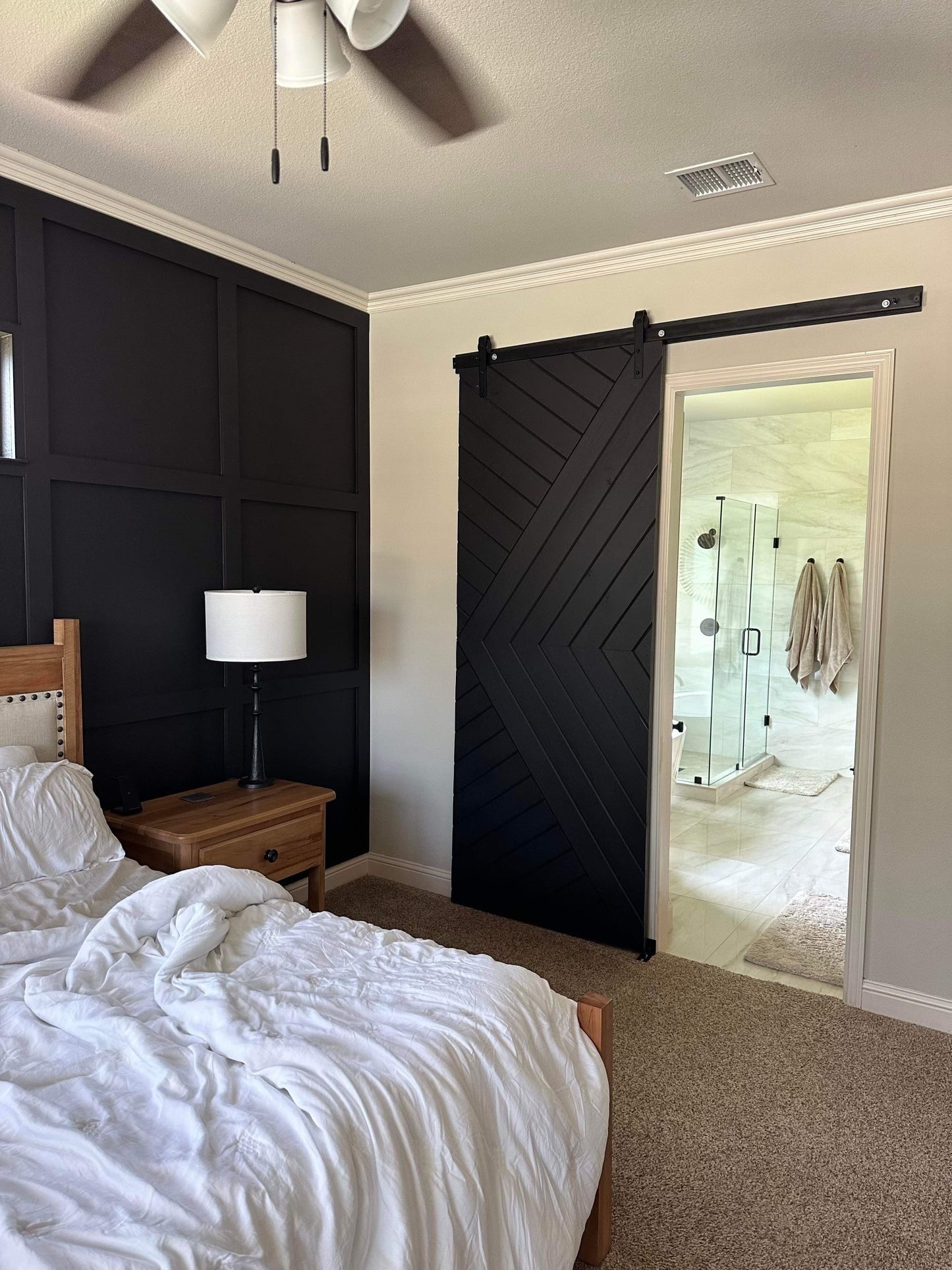Chevron Pattern Barn Door with Black Finish
