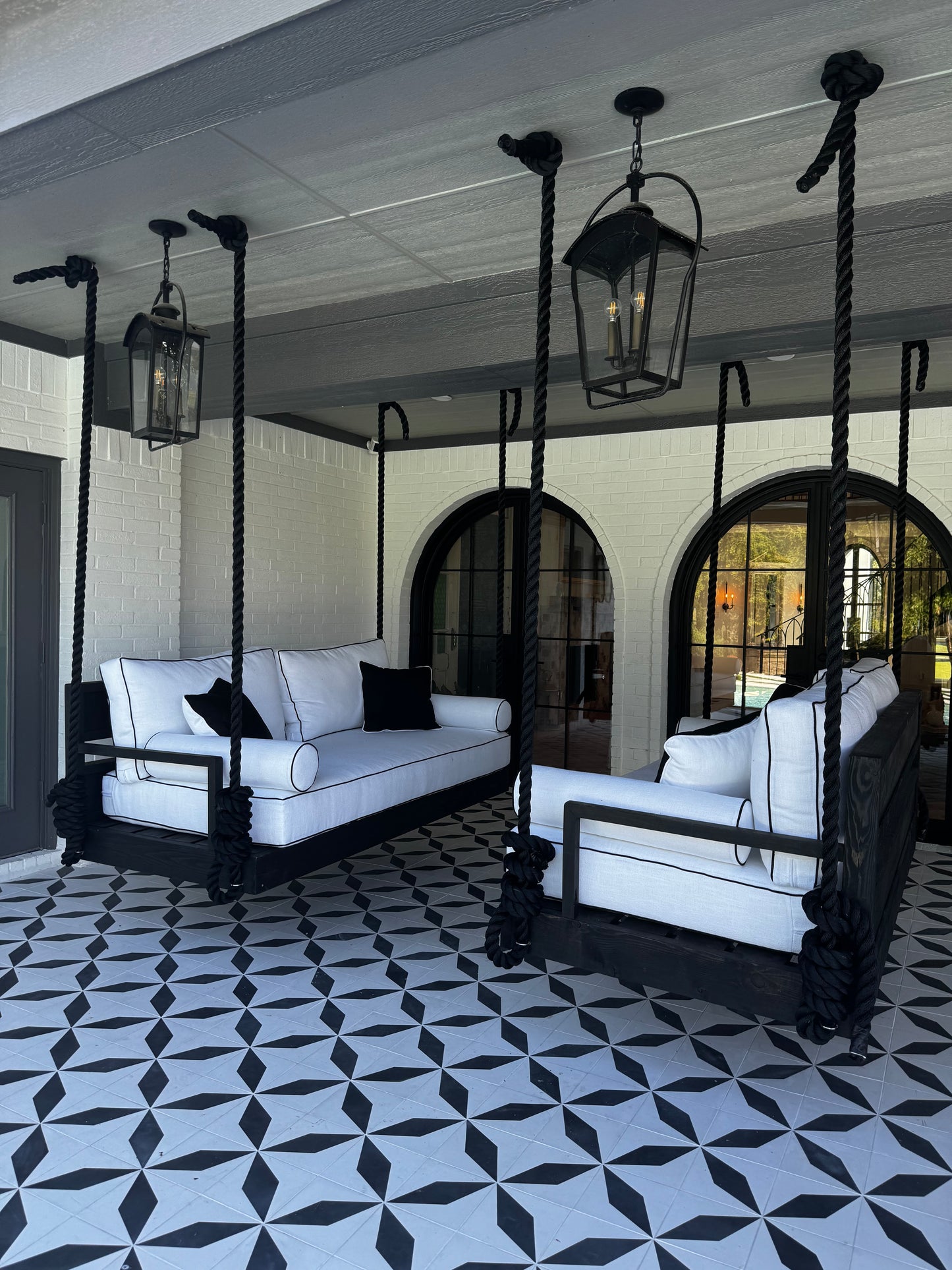 Twin Size Porch Swing with Black Rope