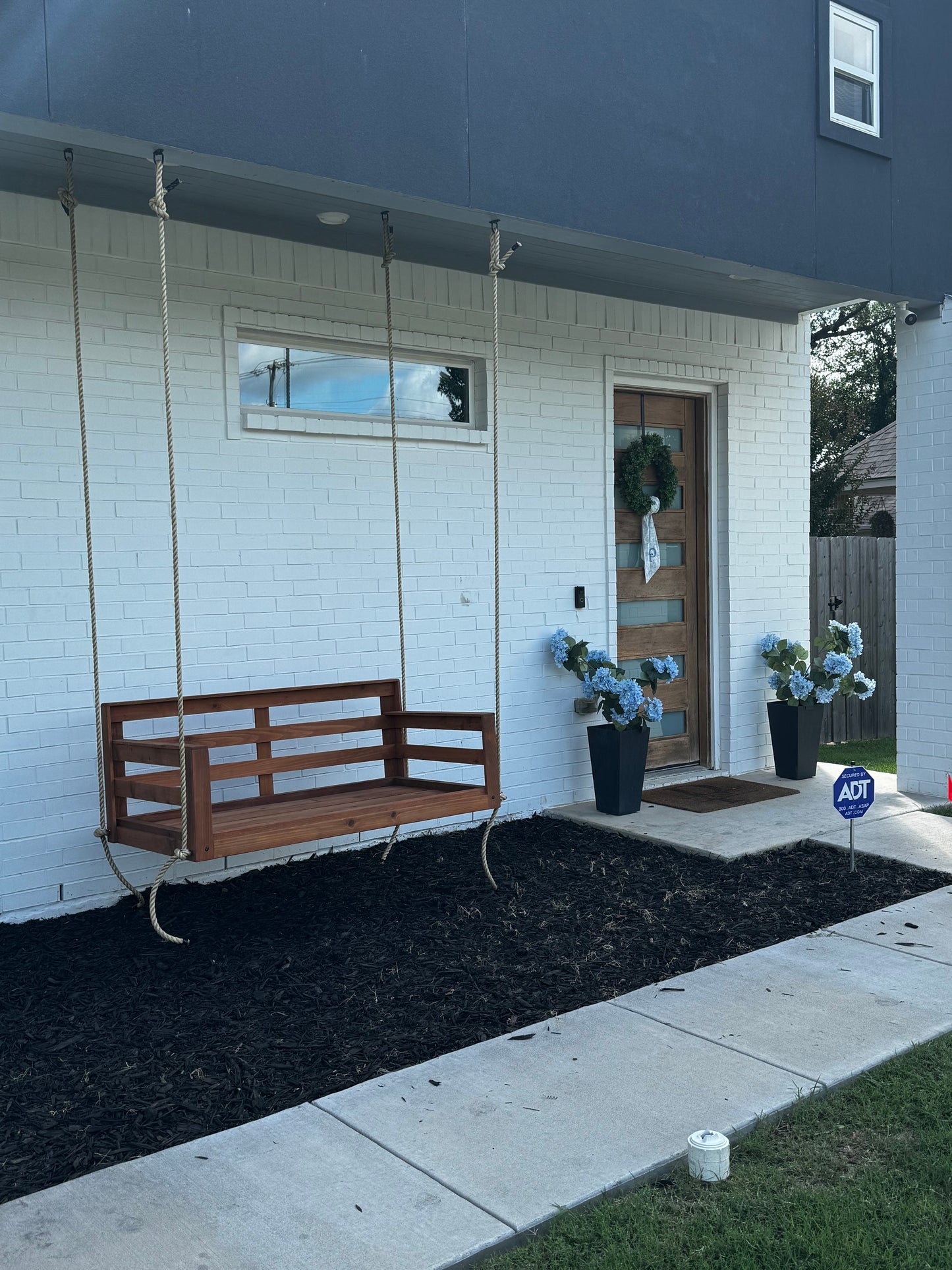 Crib Size Horizontal Slat Porch Swing with Rope