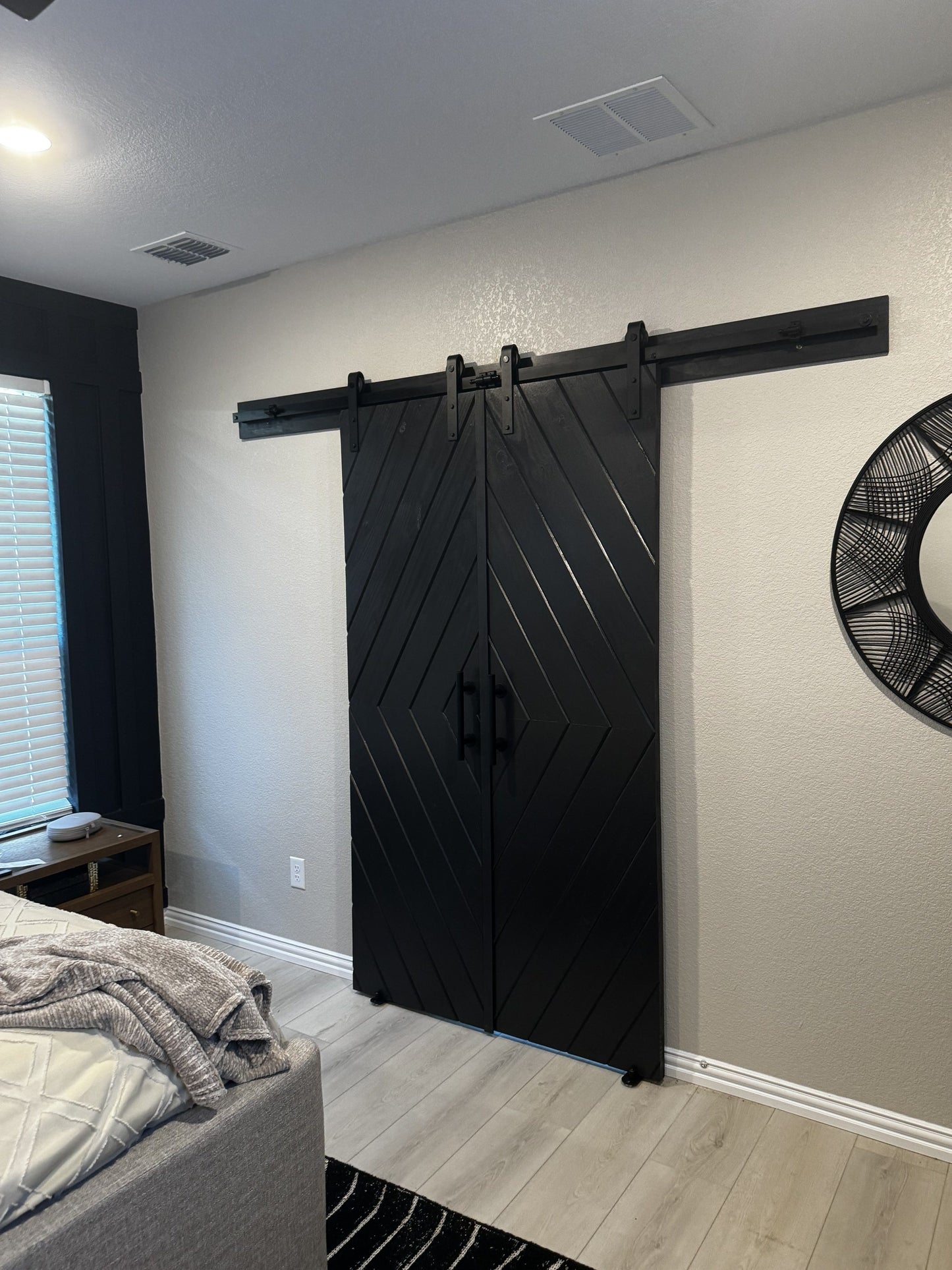 Chevron Pattern Barn Door with Black Finish