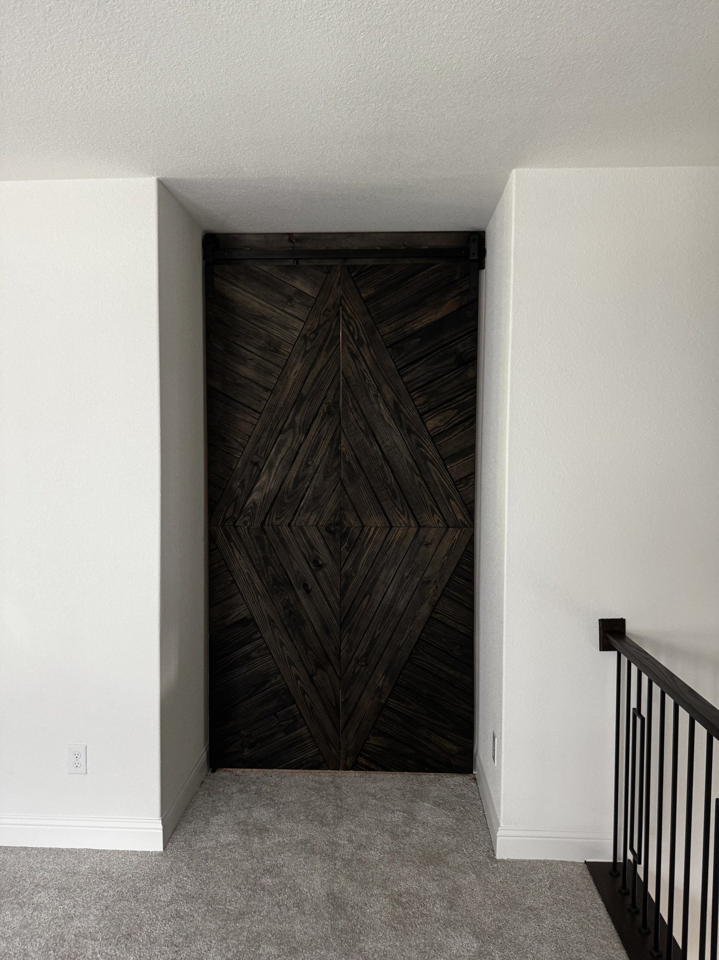 Chevron Pattern Barn Door with Dark Wood Finish