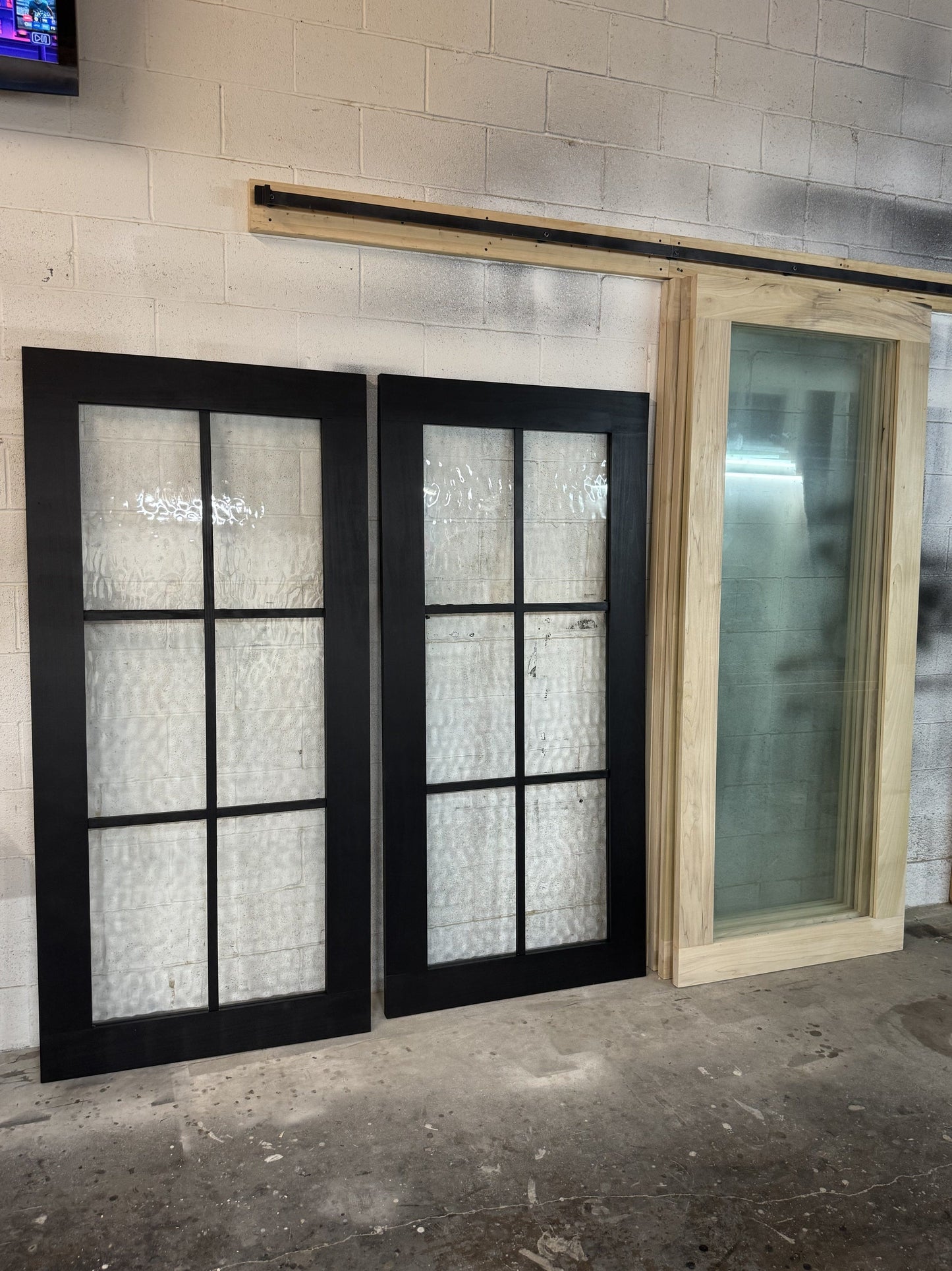 Modern Grid Barn Door with Black Frame