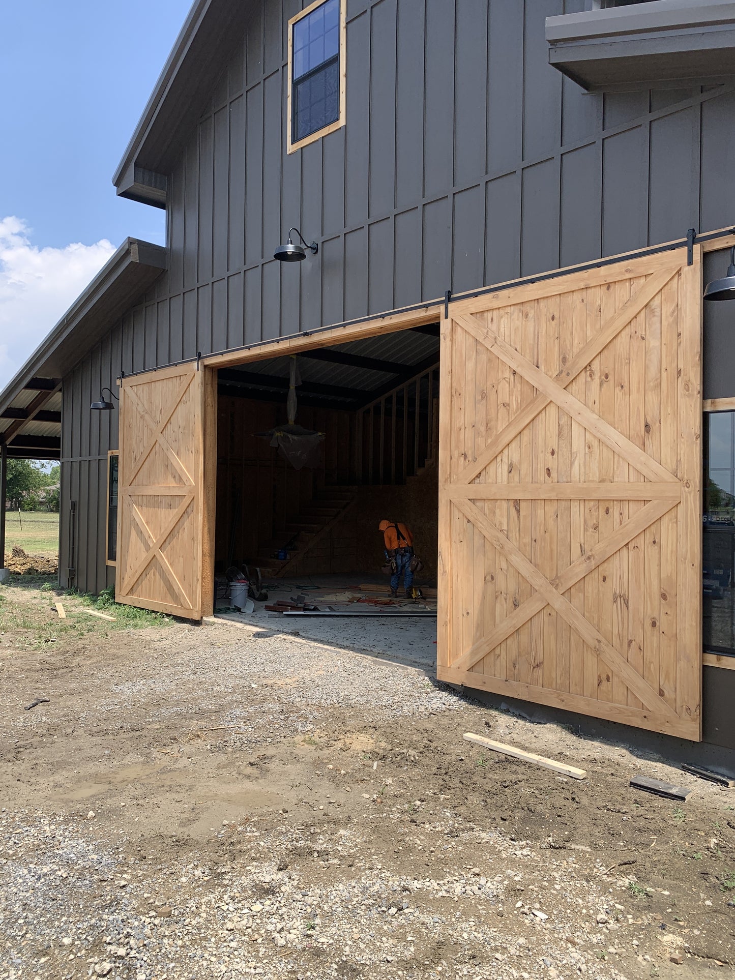 X-Brace Sliding Barn Door with Natural Wood Finish