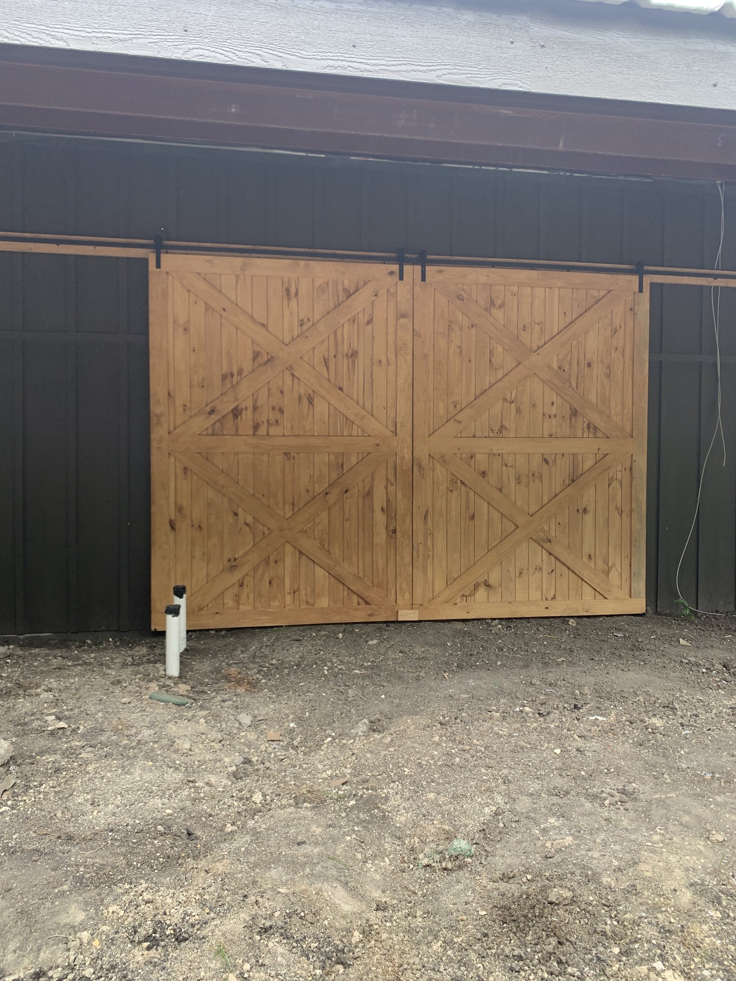 X-Brace Barn Door with Dark Wood Finish