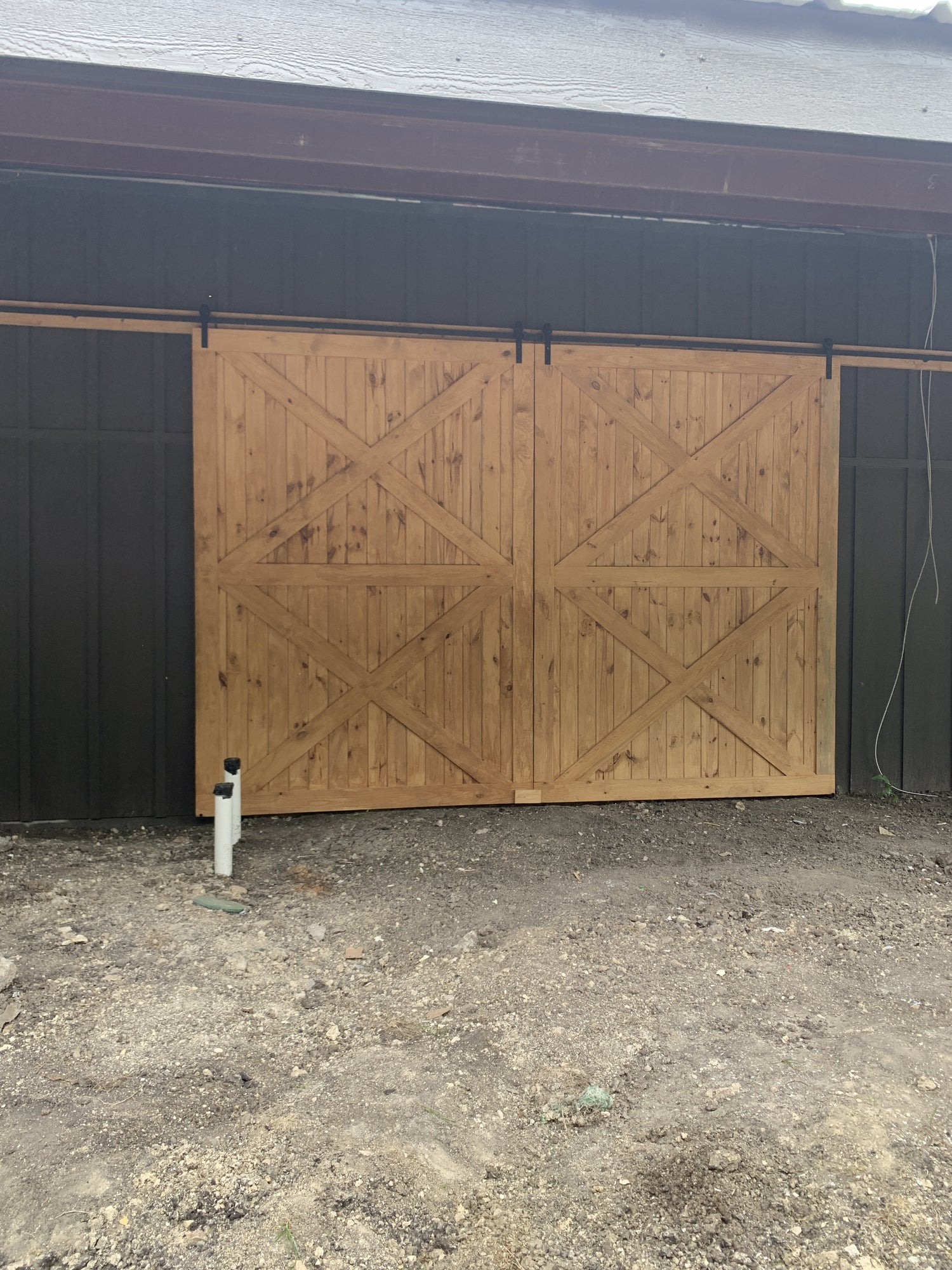 X-Brace Barn Door with Dark Wood Finish