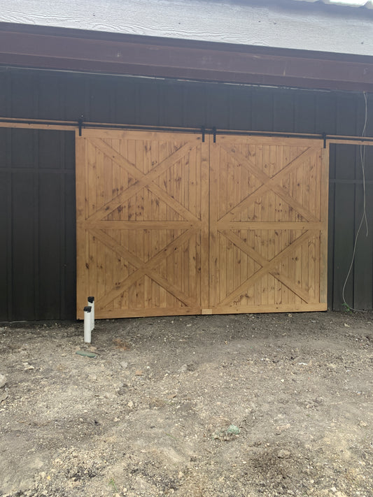 X-Brace Barn Door with Dark Wood Finish