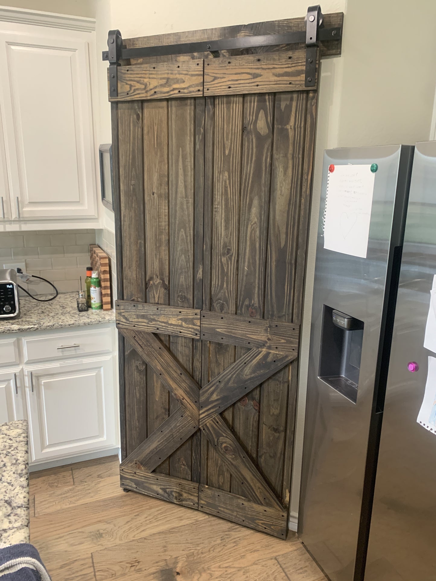 Rustic X-Brace Barn Door with Dark Wood Finish
