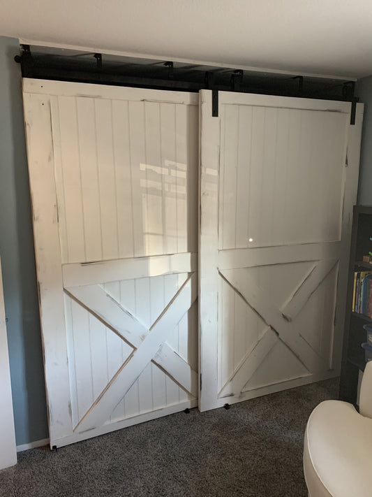 White X-Brace Barn Door with Black Hardware