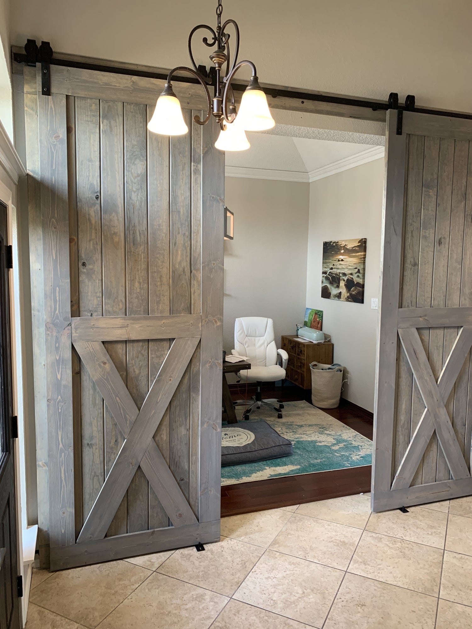 X-Brace Sliding Barn Door with Black Hardware