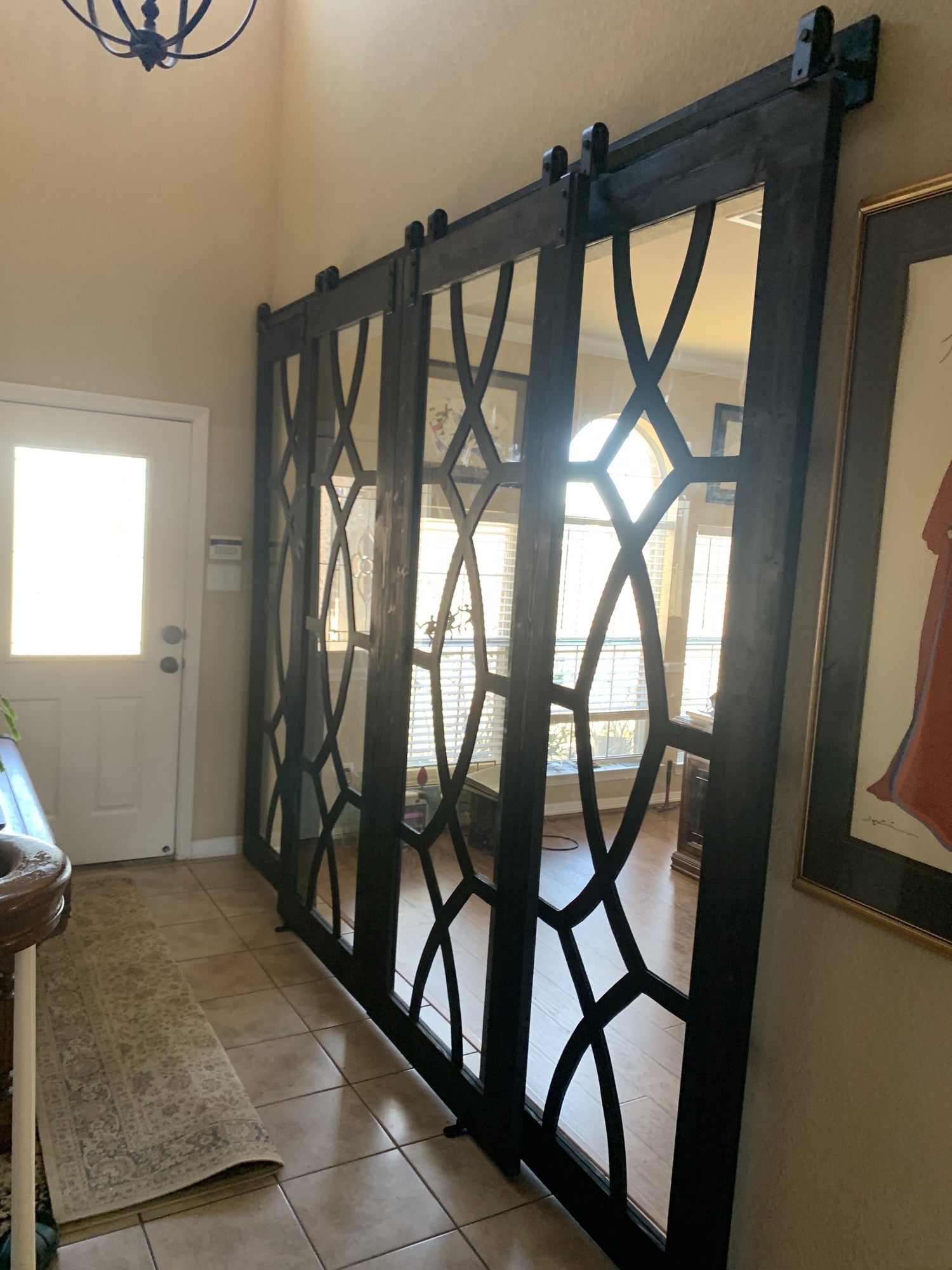 Geometric Pattern Barn Door with Sliding Hardware