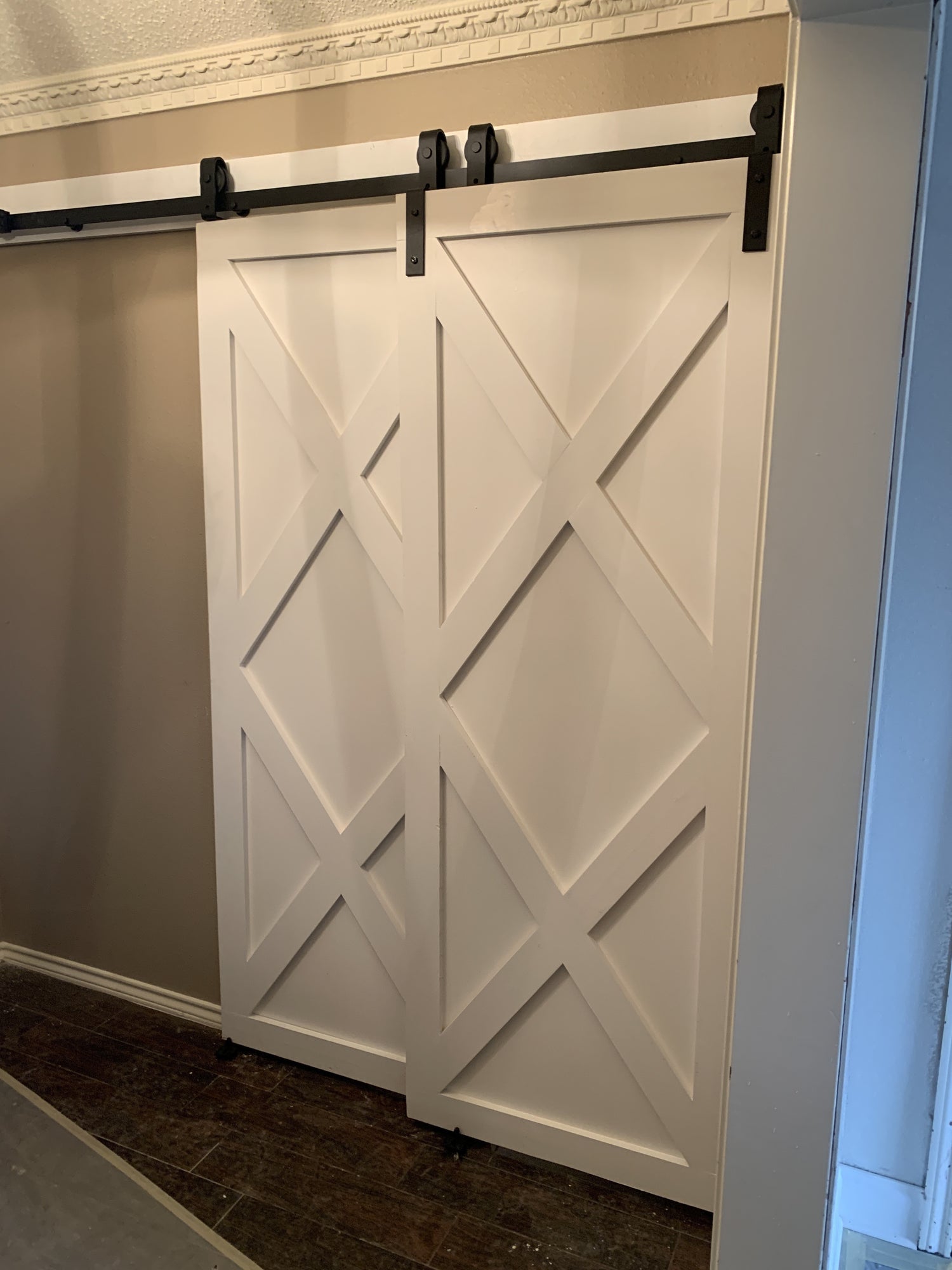X-Brace Sliding Barn Door with Black Hardware