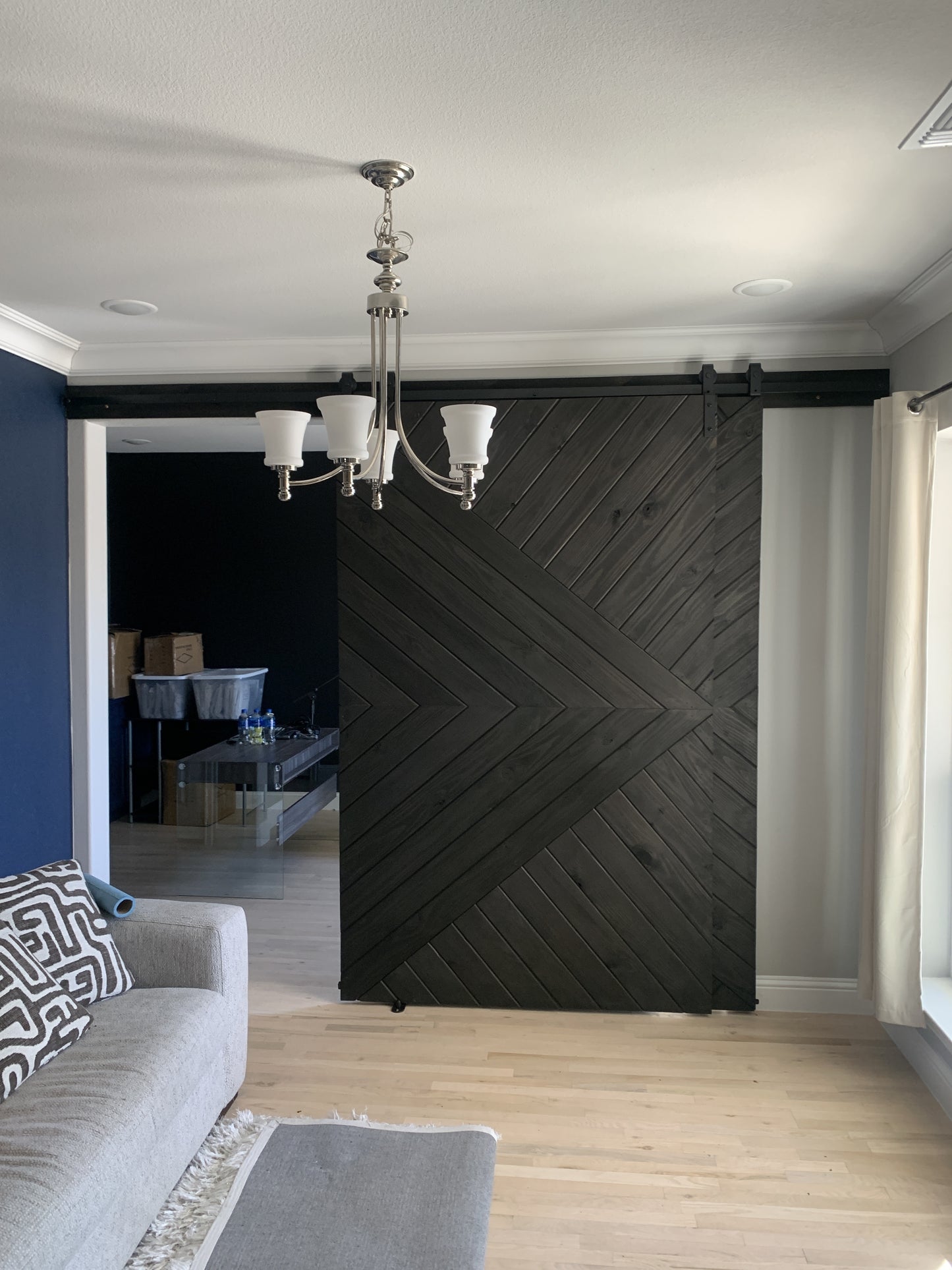 Diagonal Panel Barn Door with Black Finish