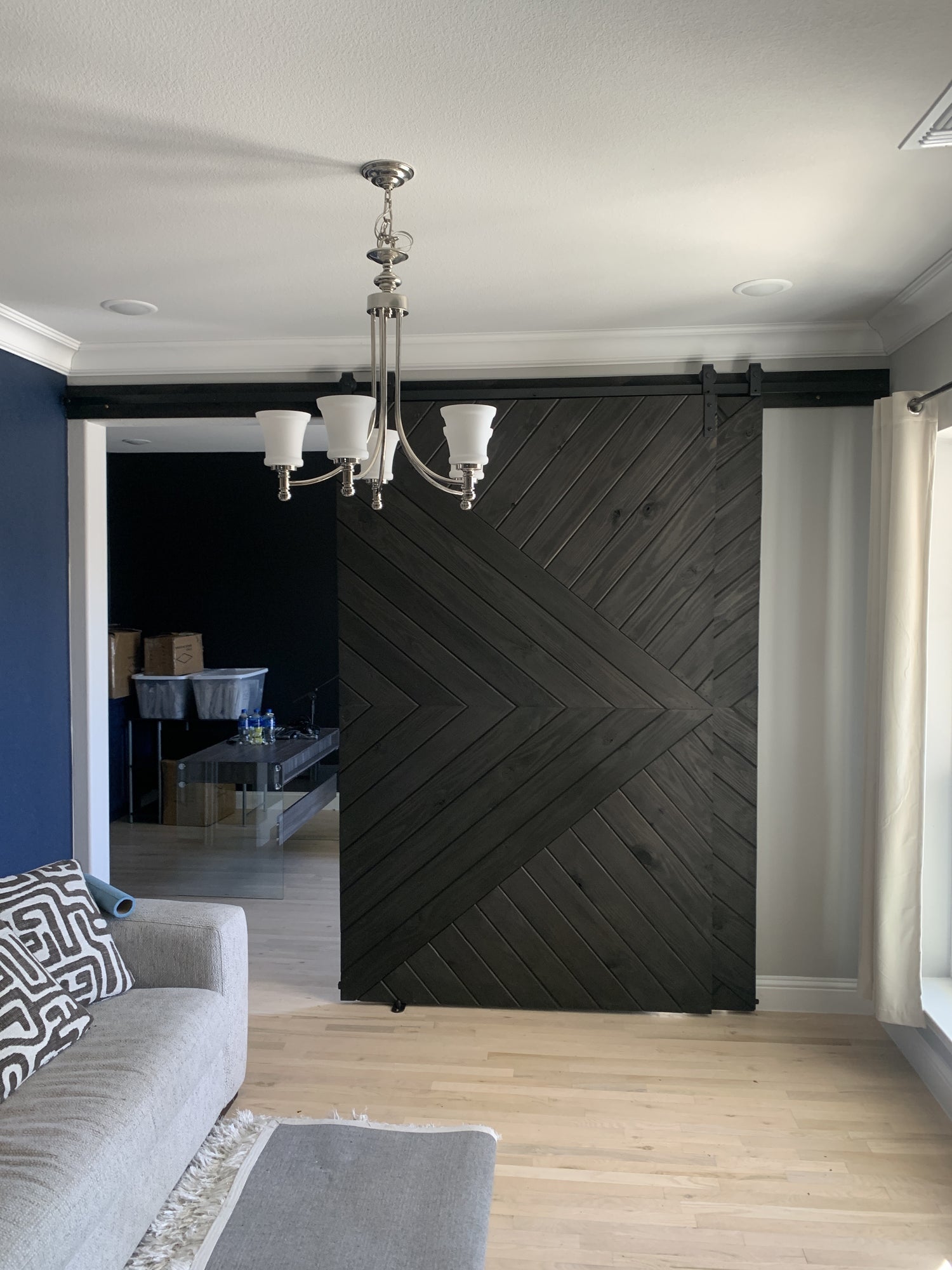 Diagonal Panel Barn Door with Black Finish