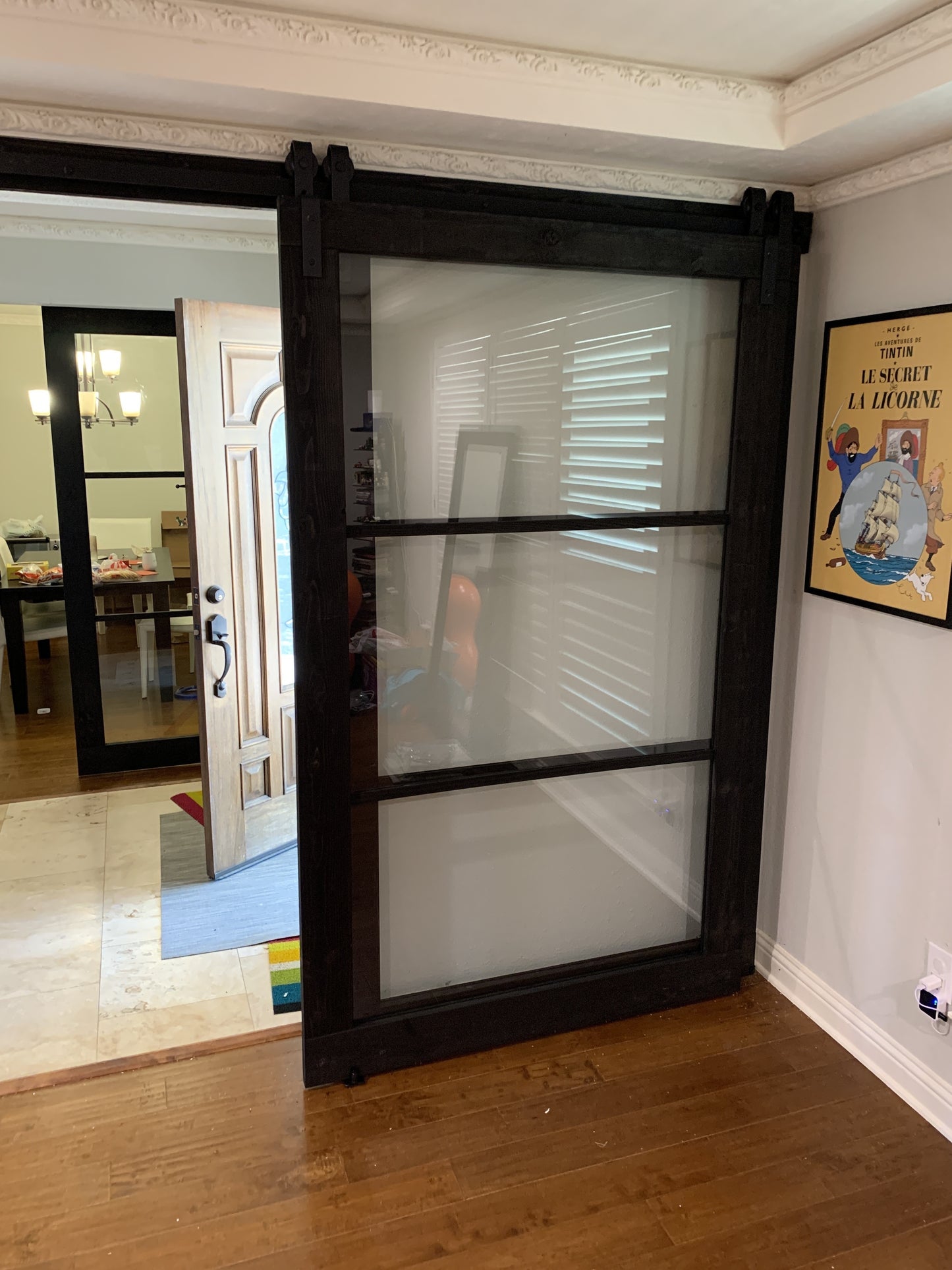 Frosted Glass Barn Door with Black Frame