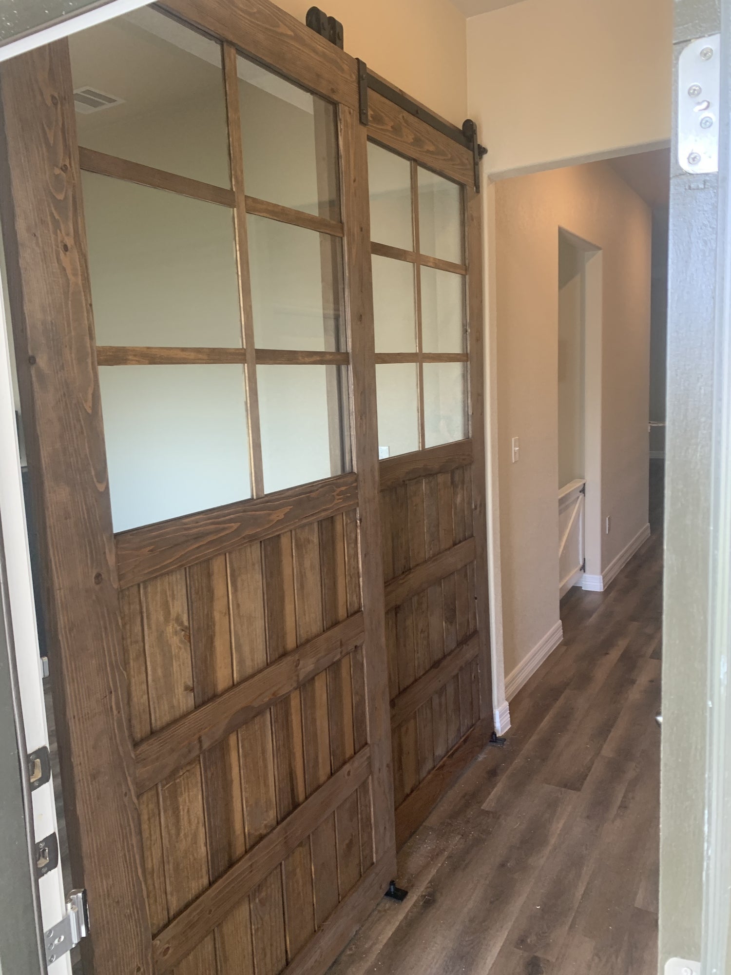 Rustic Barn Door with Glass Pane Sections