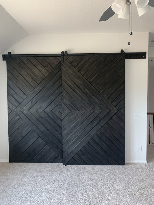 Chevron Pattern Sliding Barn Door with Black Finish