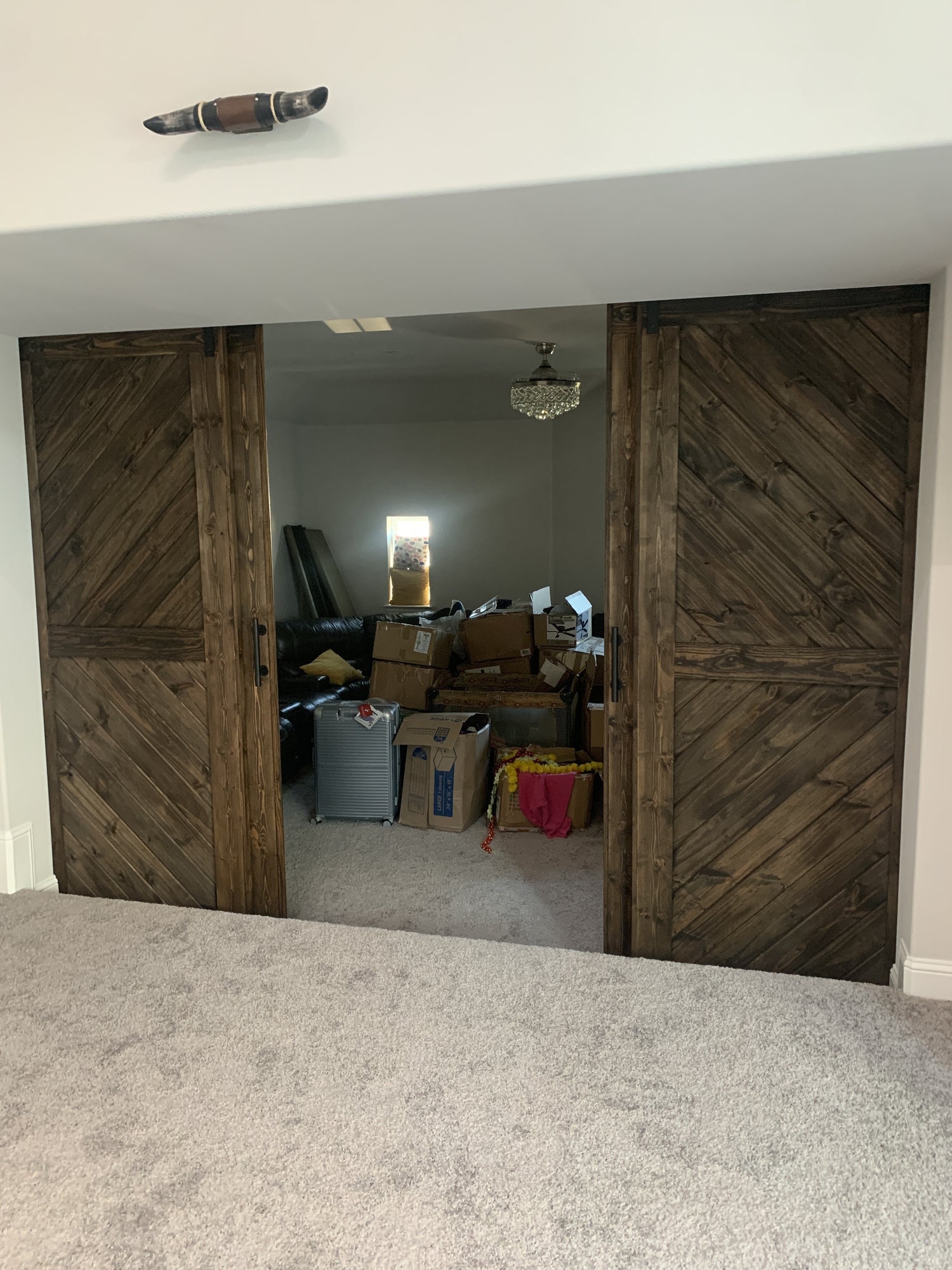 Chevron Style Barn Door with Dark Wood Finish