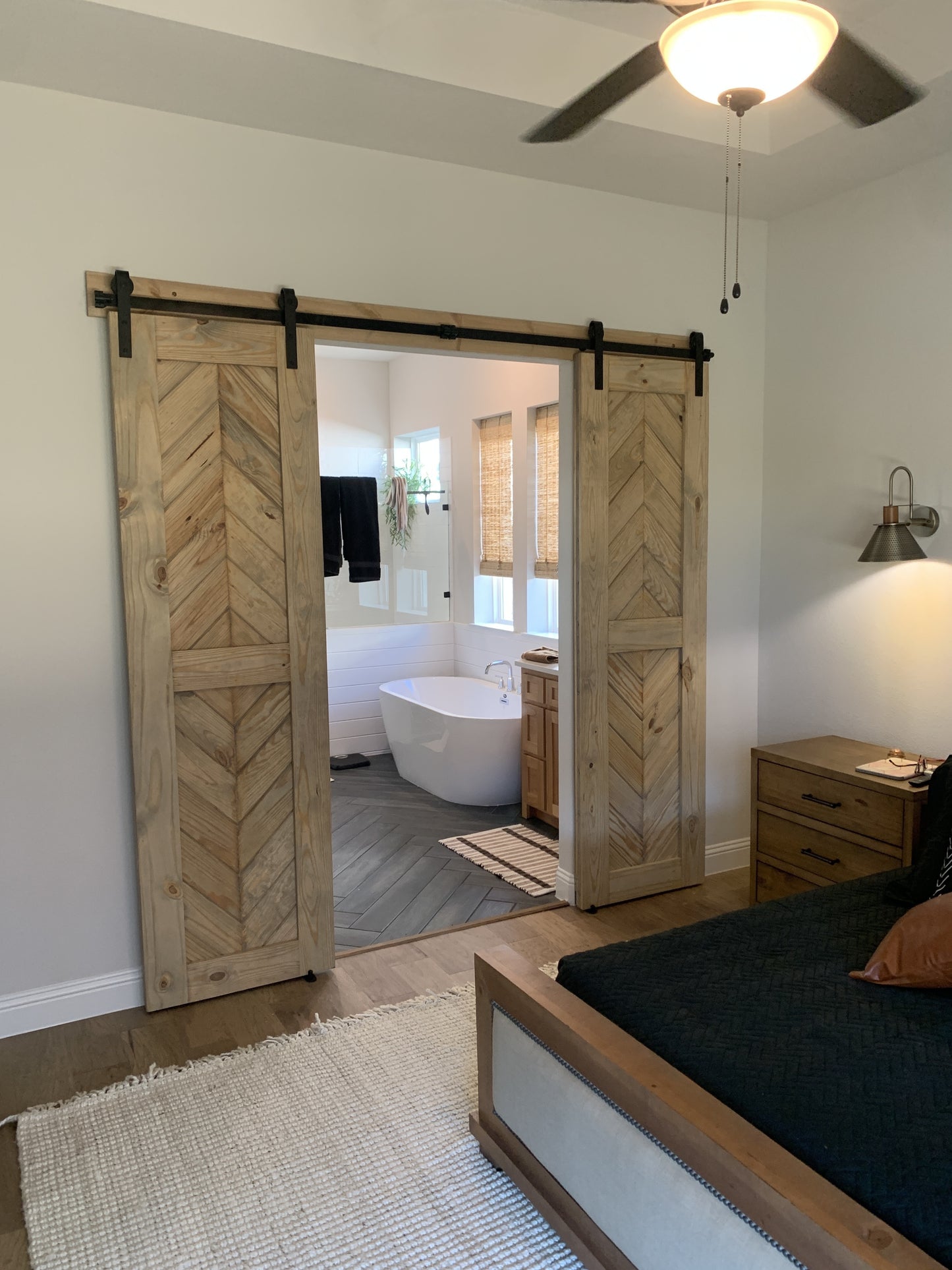 Chevron Barn Door with Black Hardware