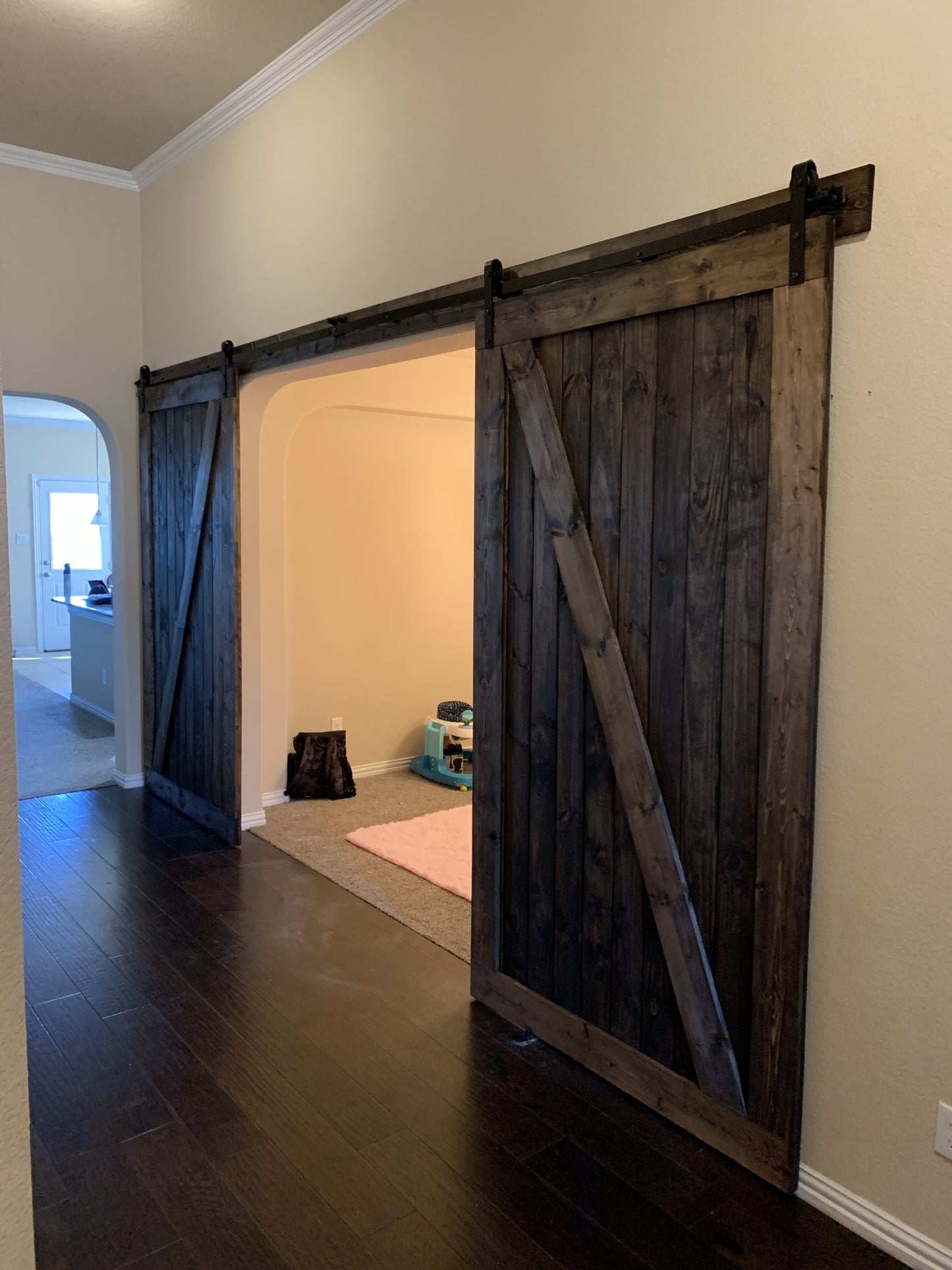 Dark Wood Z-Brace Barn Door with Black Hardware