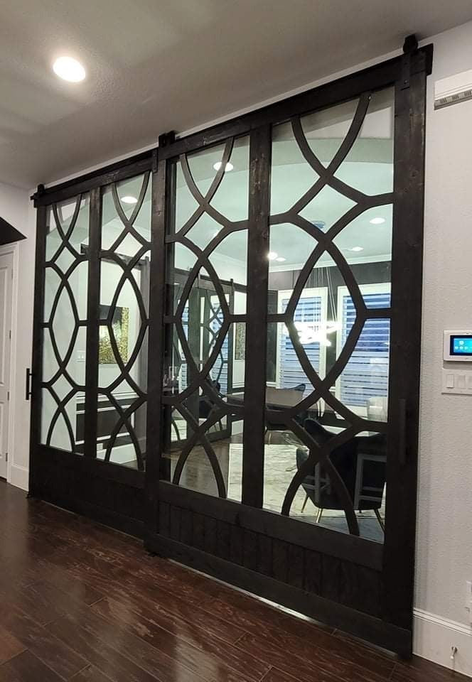 Geometric Design Barn Door System with Sliding Tracks