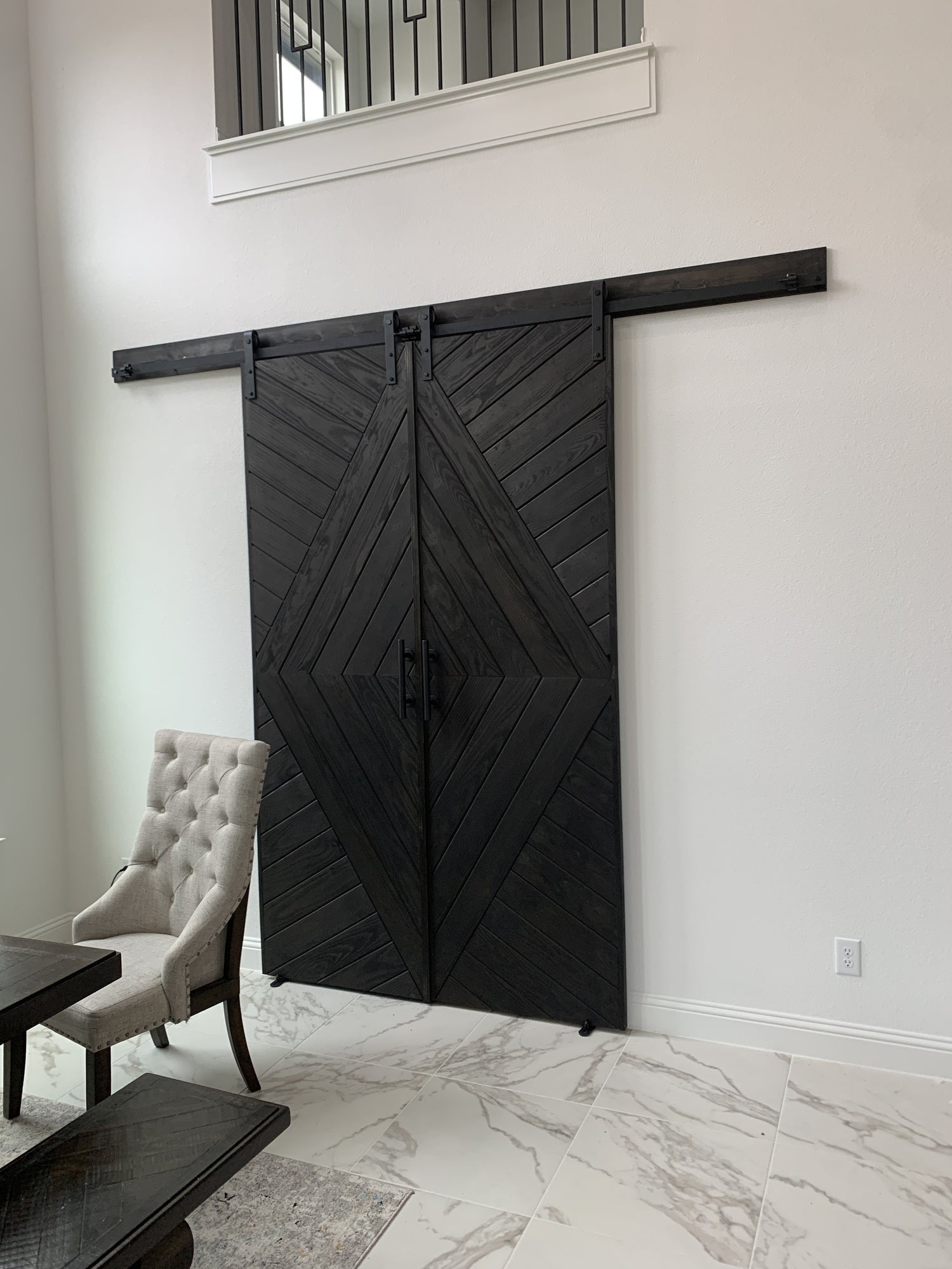 Chevron Pattern Double Barn Door with Matte Black Finish