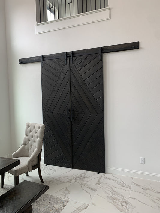 Chevron Pattern Double Barn Door with Matte Black Finish