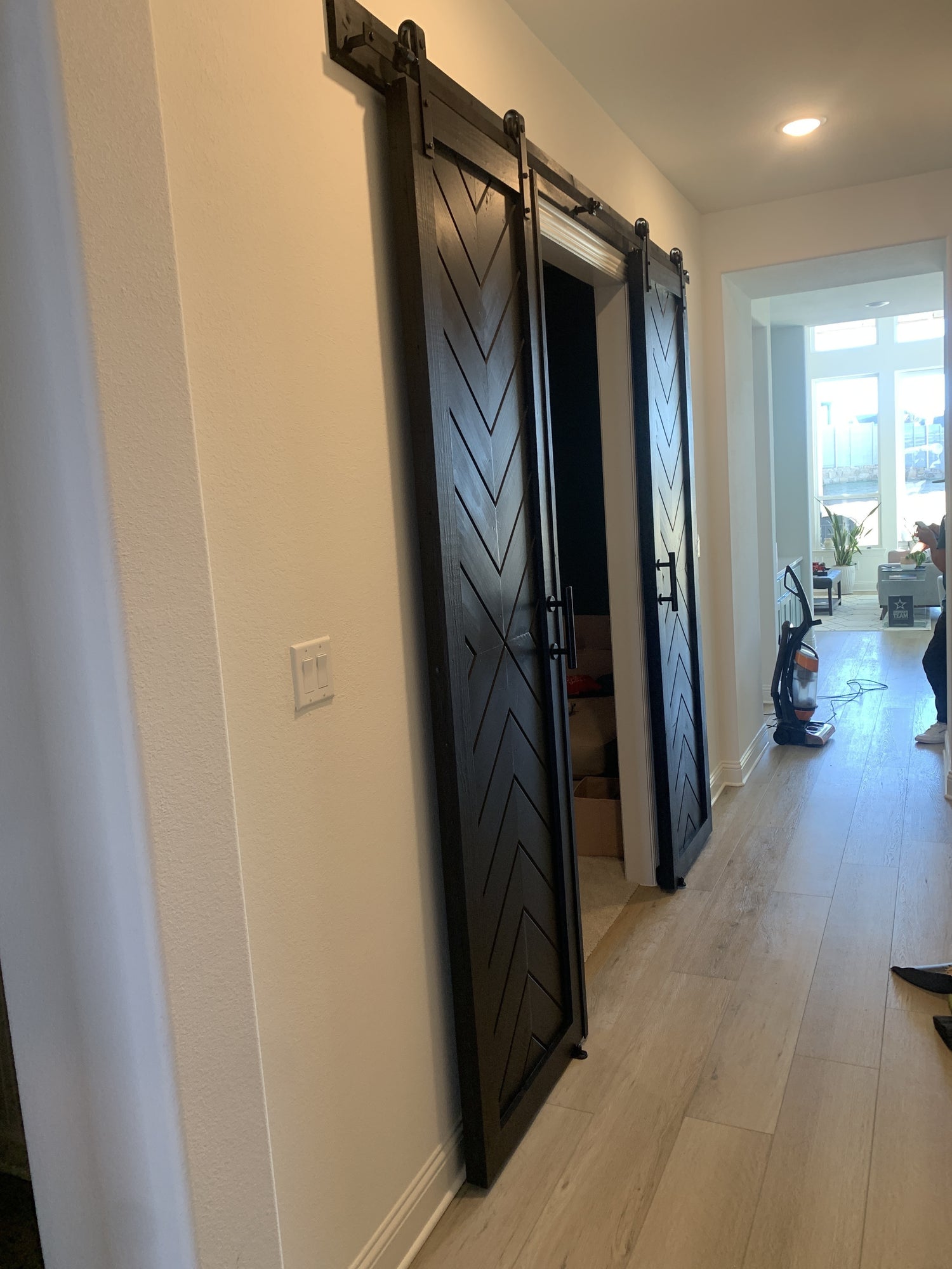 Chevron Pattern Barn Door with Black Finish