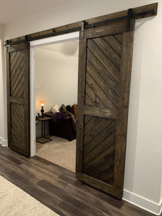 Chevron Pattern Sliding Barn Door with Dark Finish