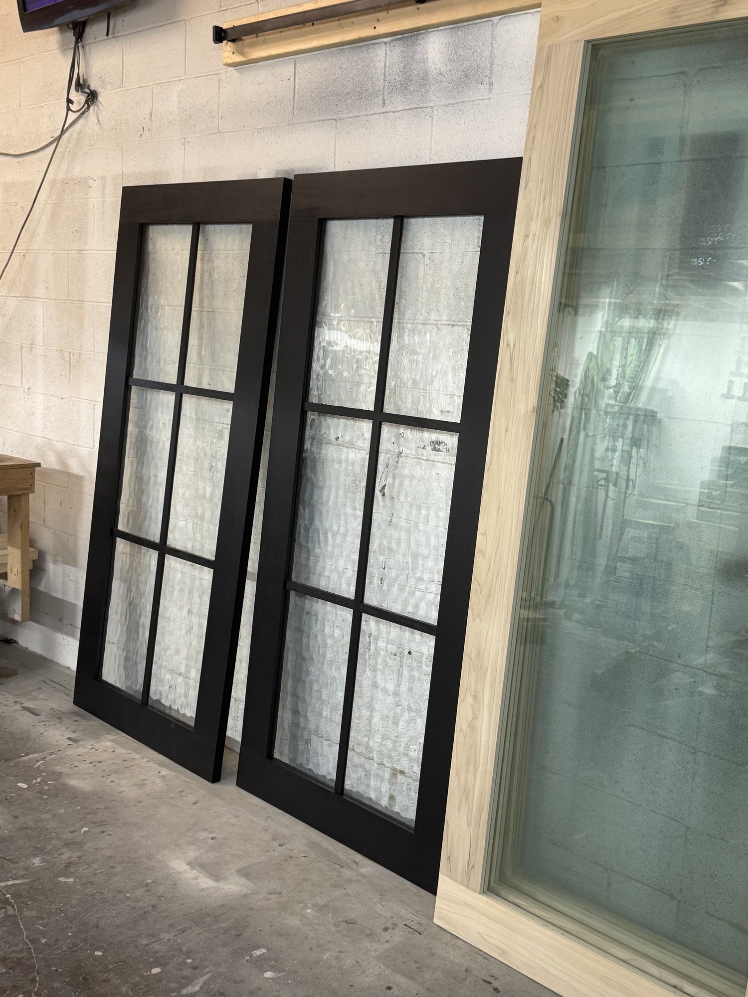 Modern Black Frame Door with Textured Glass Panels