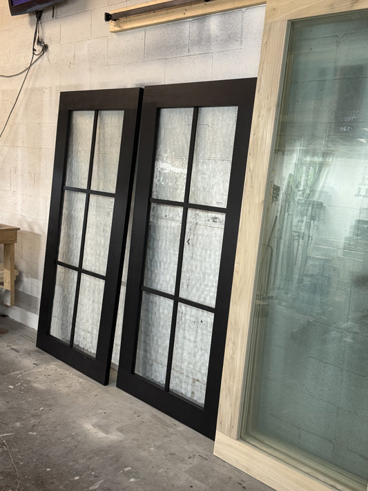 Modern Black Frame Door with Textured Glass Panels