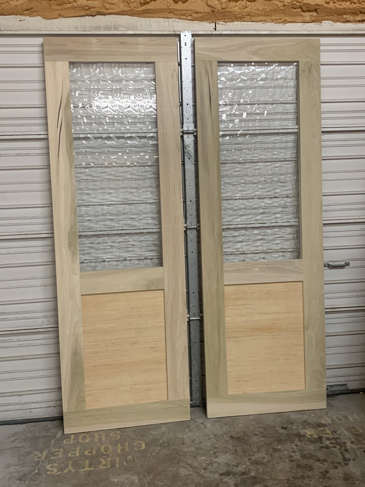 Modern Barn Doors with Textured Glass Panels